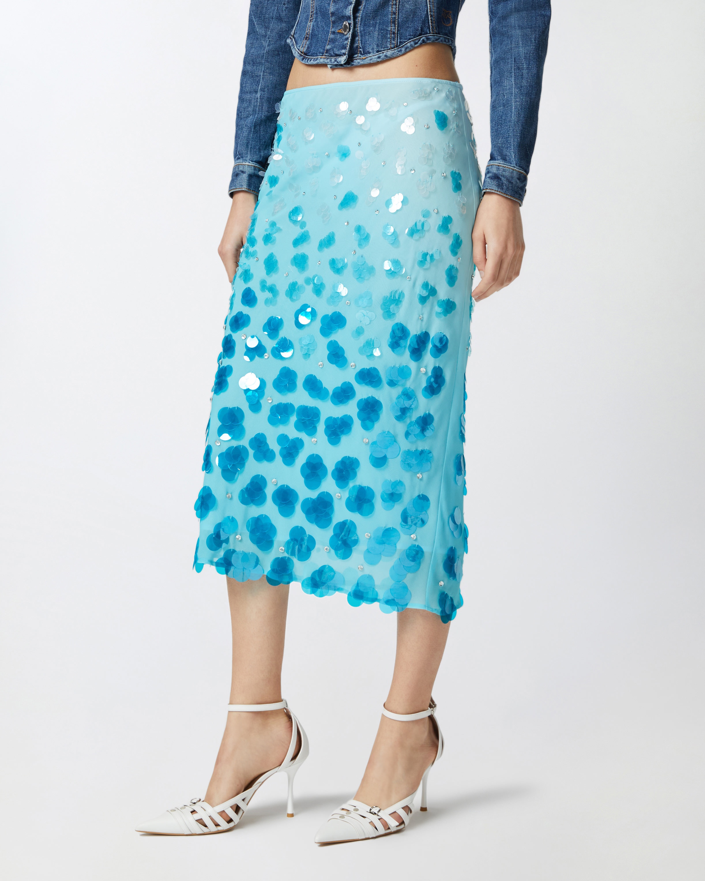 GRADIENT GEORGETTE CALF-LENGTH SKIRT WITH SEQUINS AND RHINESTONES - 3