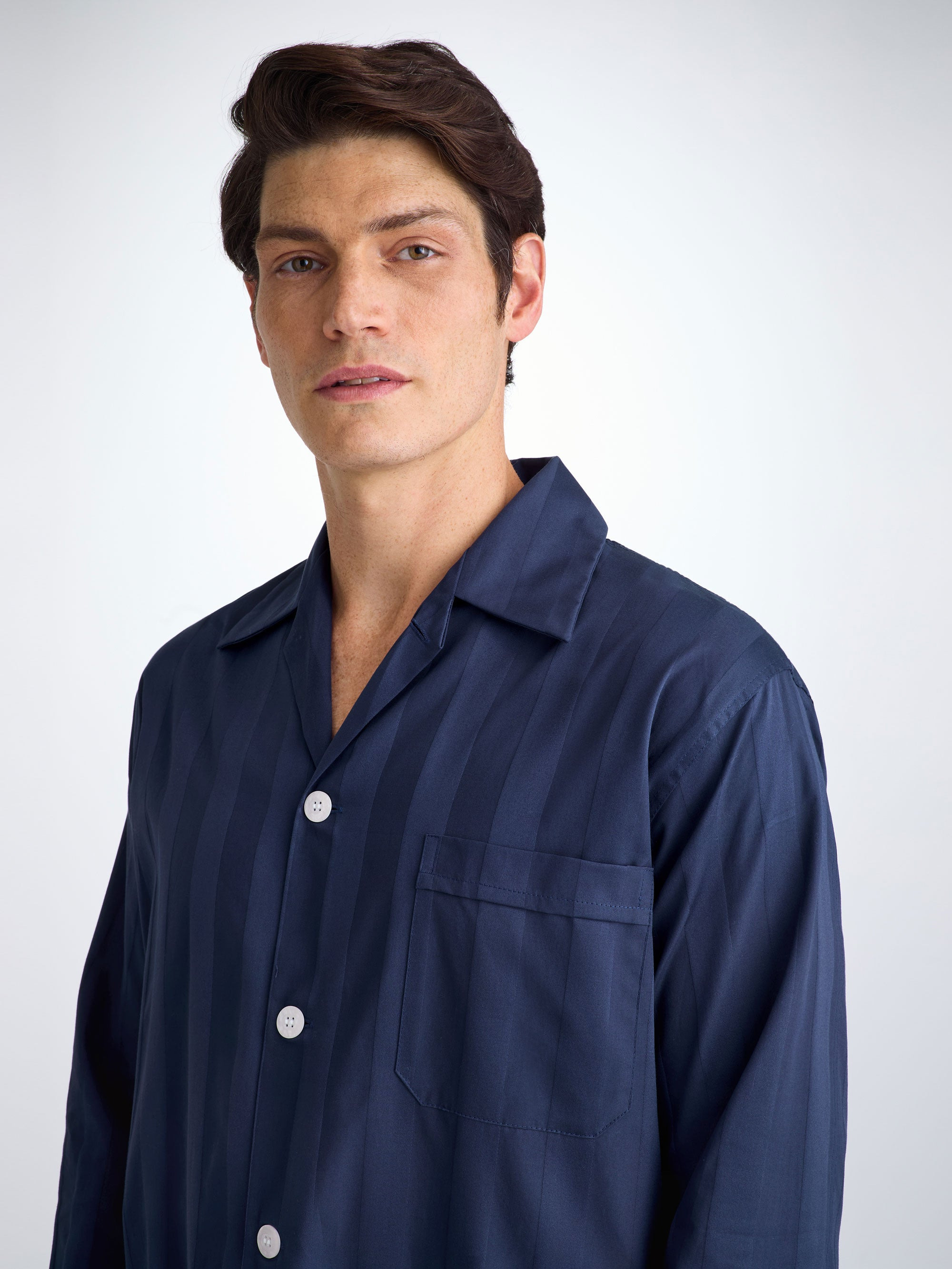 Men's Classic Fit Pyjamas Lingfield Cotton Satin Navy - 5