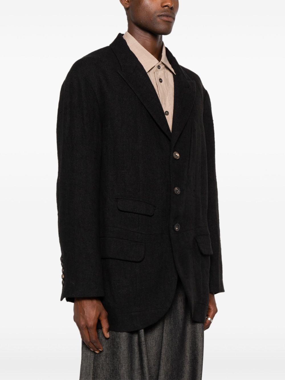 single-breasted linen blazer - 3