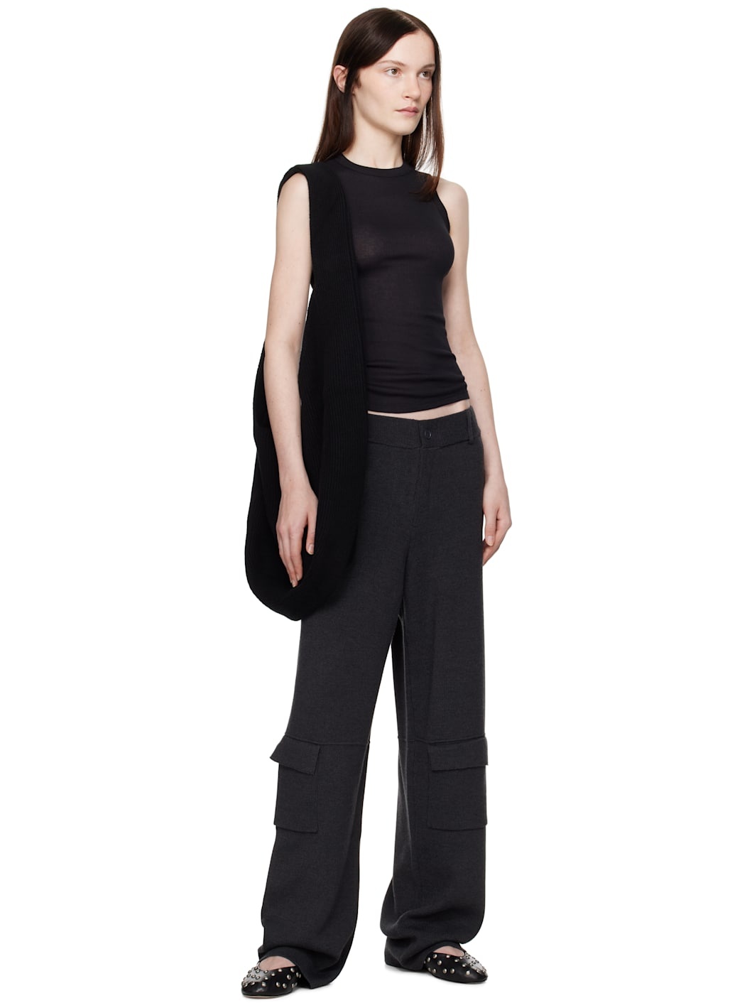 Black Ribbed High Neck Tank Top - 4