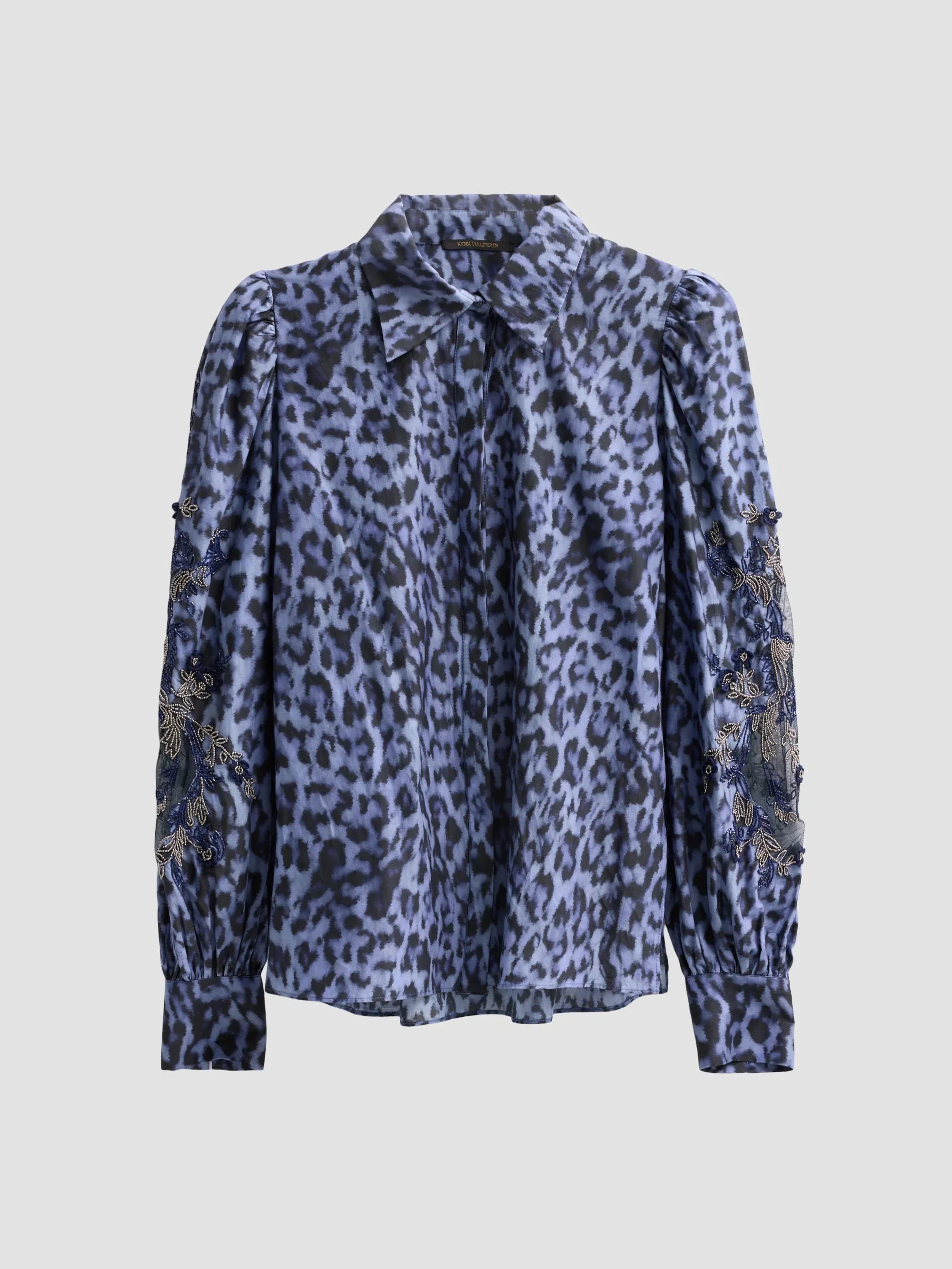 Women's Lizzie Leopard Cotton-Silk Blouse - Skyline Multi - 1