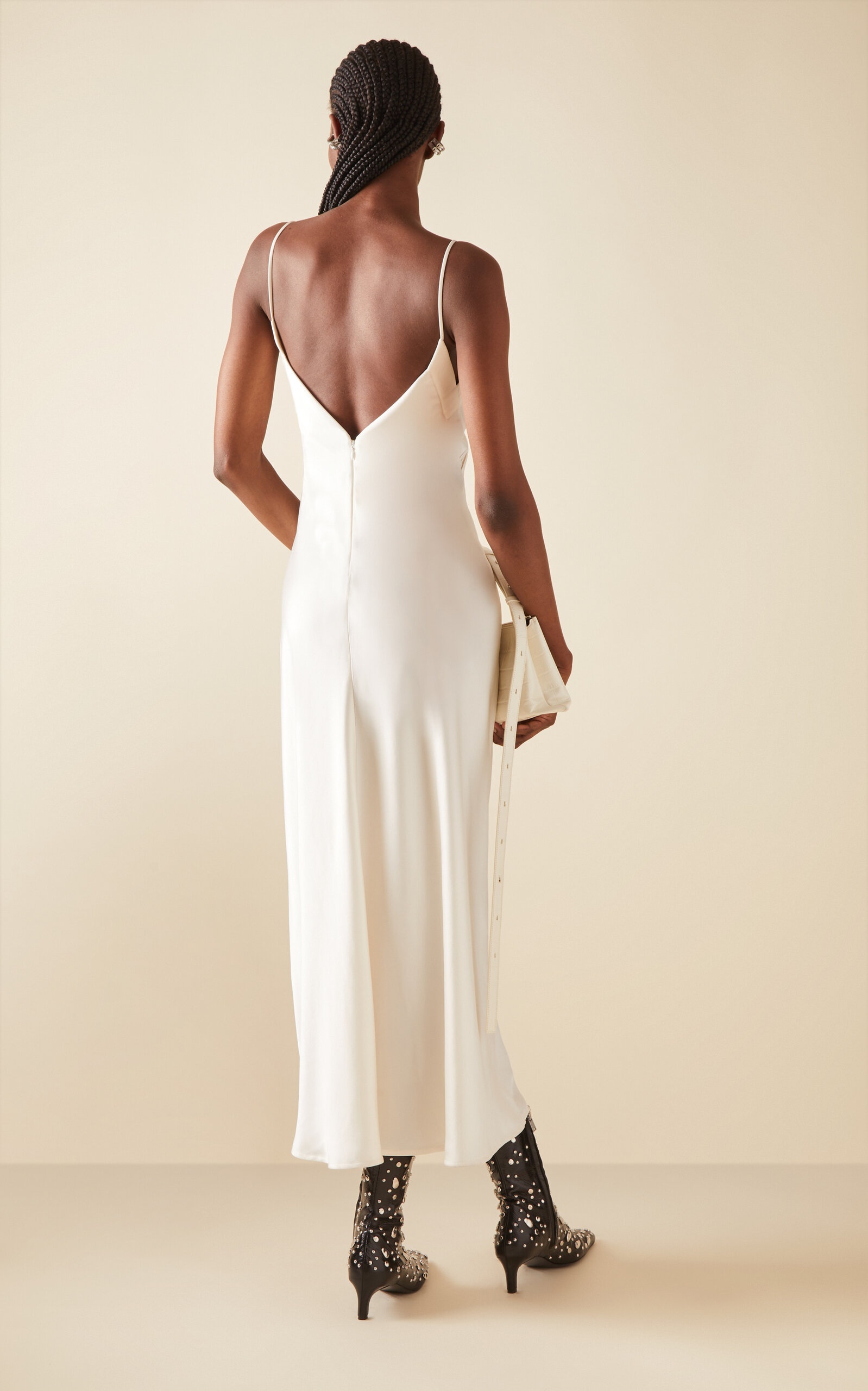 Gathered Cupro-Blend Midi Dress ivory - 4