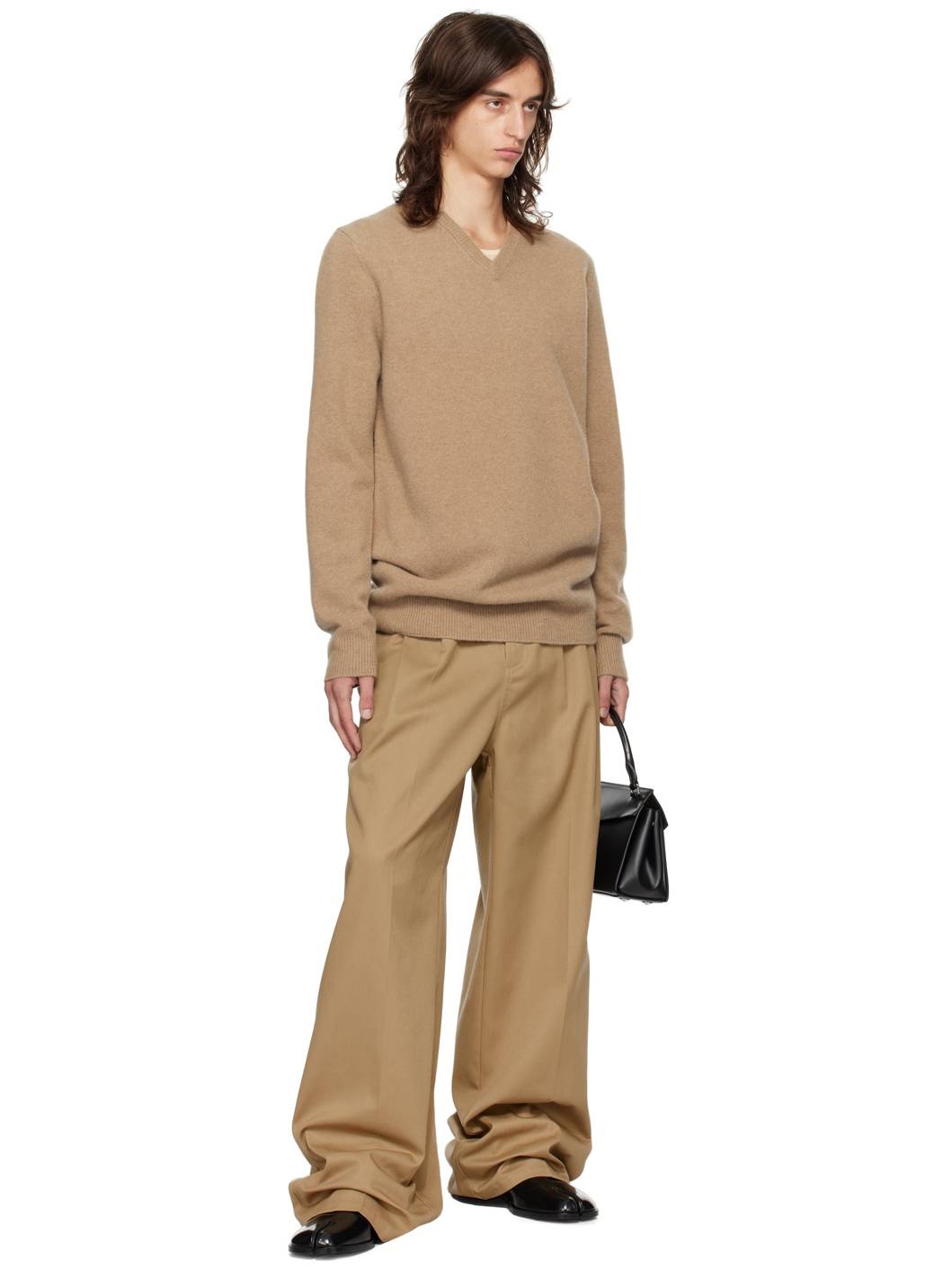 Tan V-Neck Sweater - 4