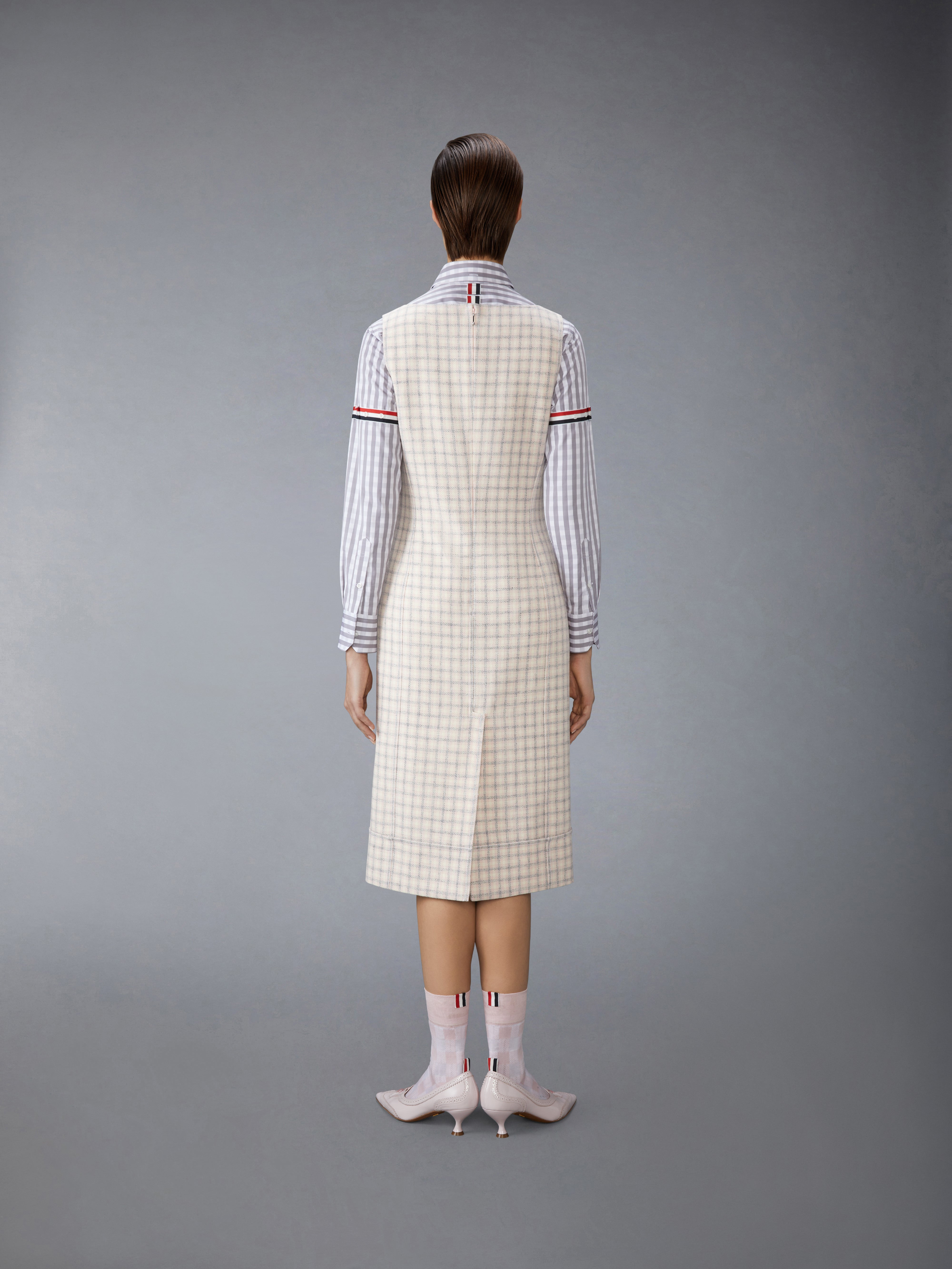 GUNCLUB CHECK HUNTING TWEED SQUARE NECK COLUMN DRESS - 7