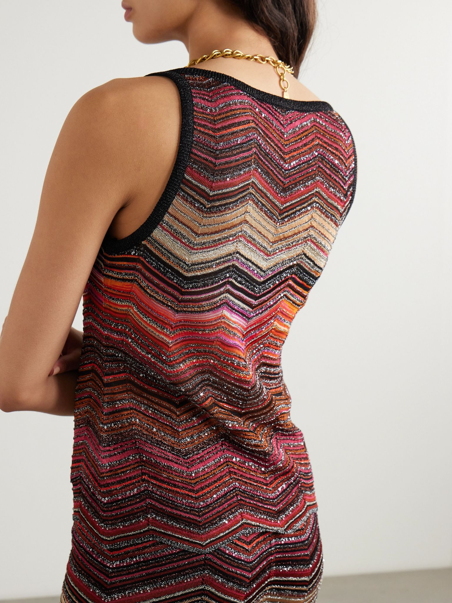 Mare sequined striped metallic crochet-knit tank Burgundy - 3