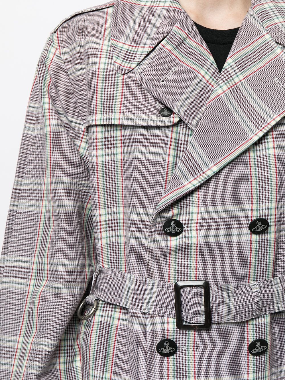 checked double-breasted trench coat - 5