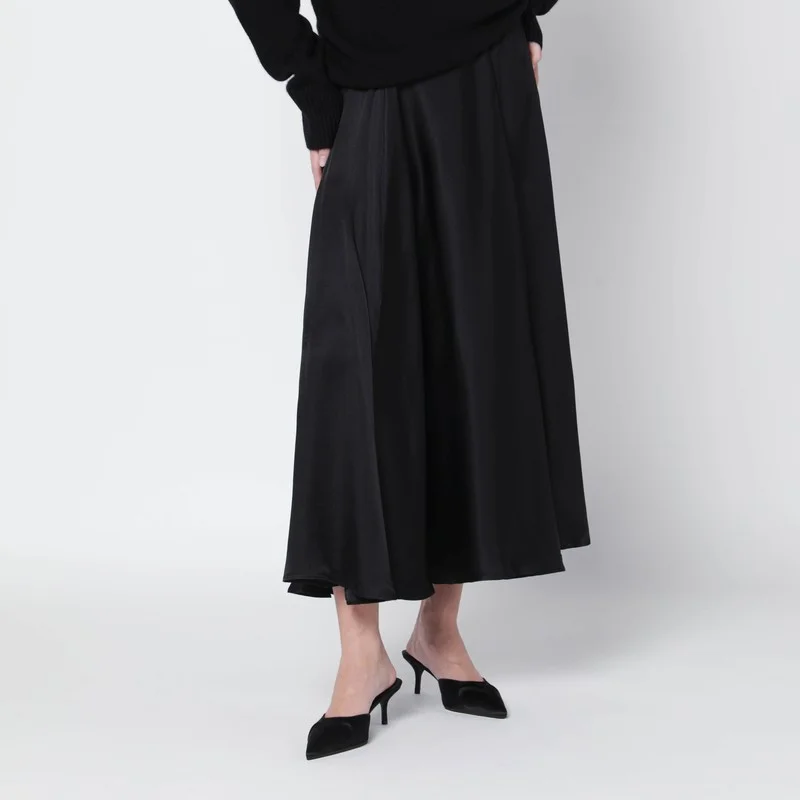 Black Christina silk-blend midi skirt - 1