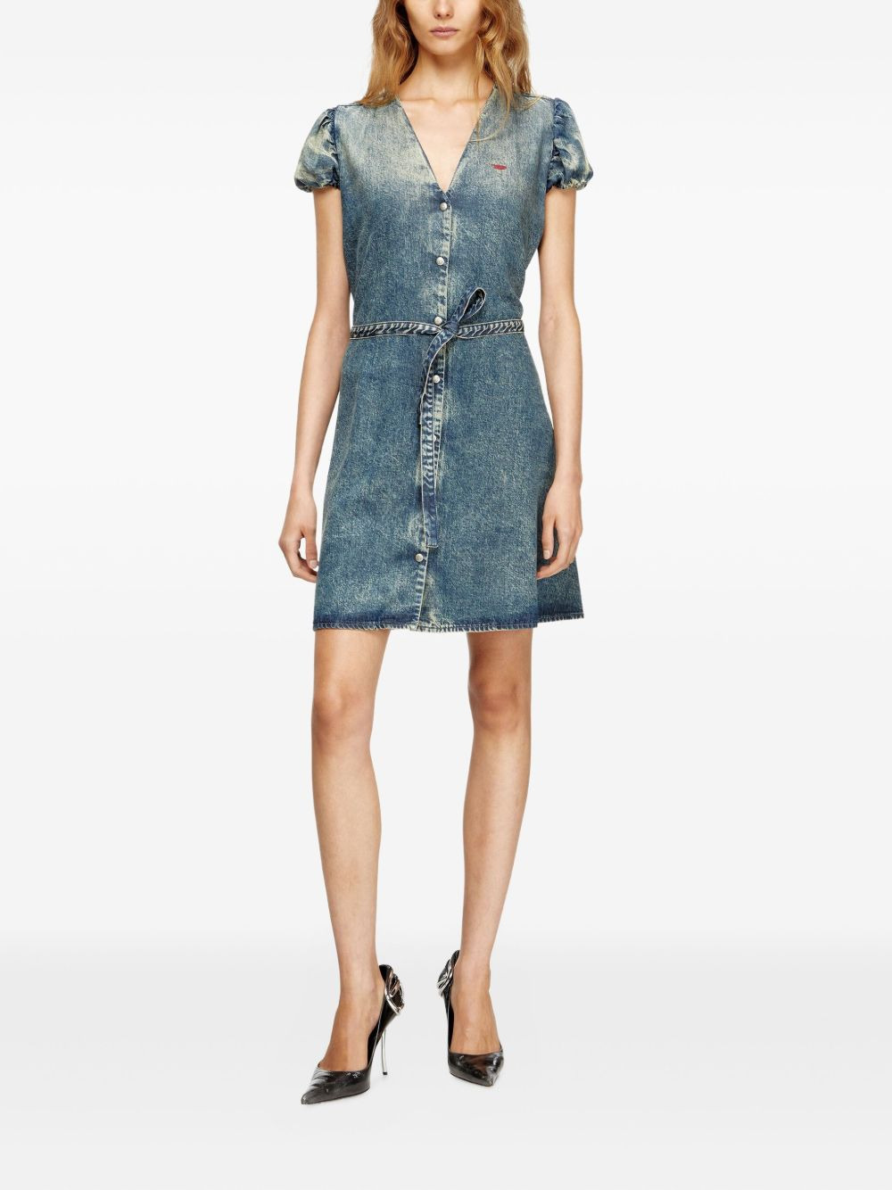puff-sleeves buttoned-front mini day dress - 2