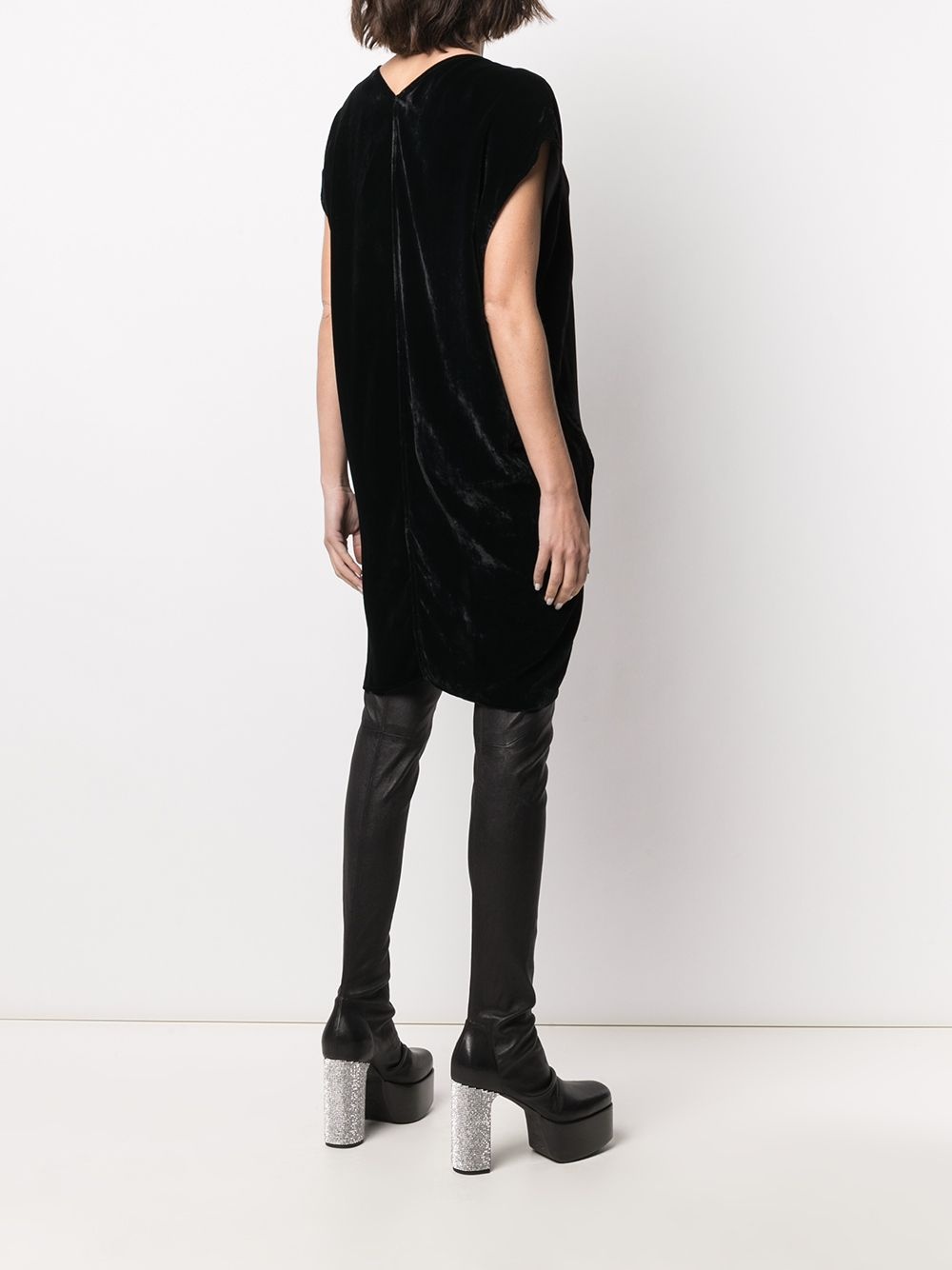 velvet v-neck short dress - 4