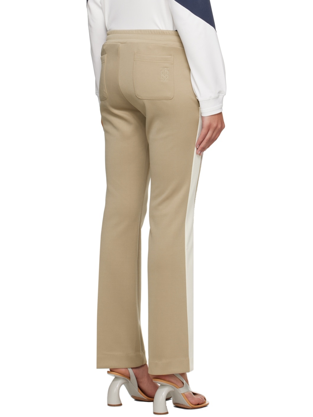 Beige & Off-White Flared Tape Track Pants - 3