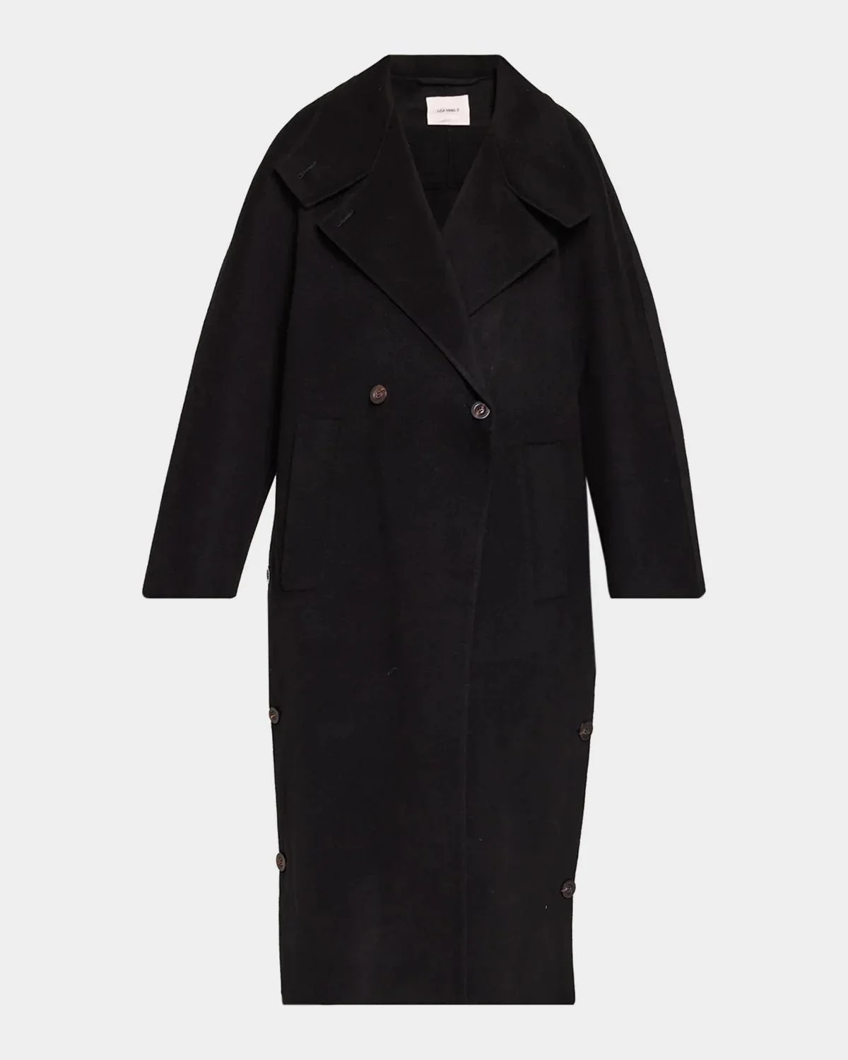 Double Shawl Wool-Cashmere Buttoned Hem Long Coat - 1