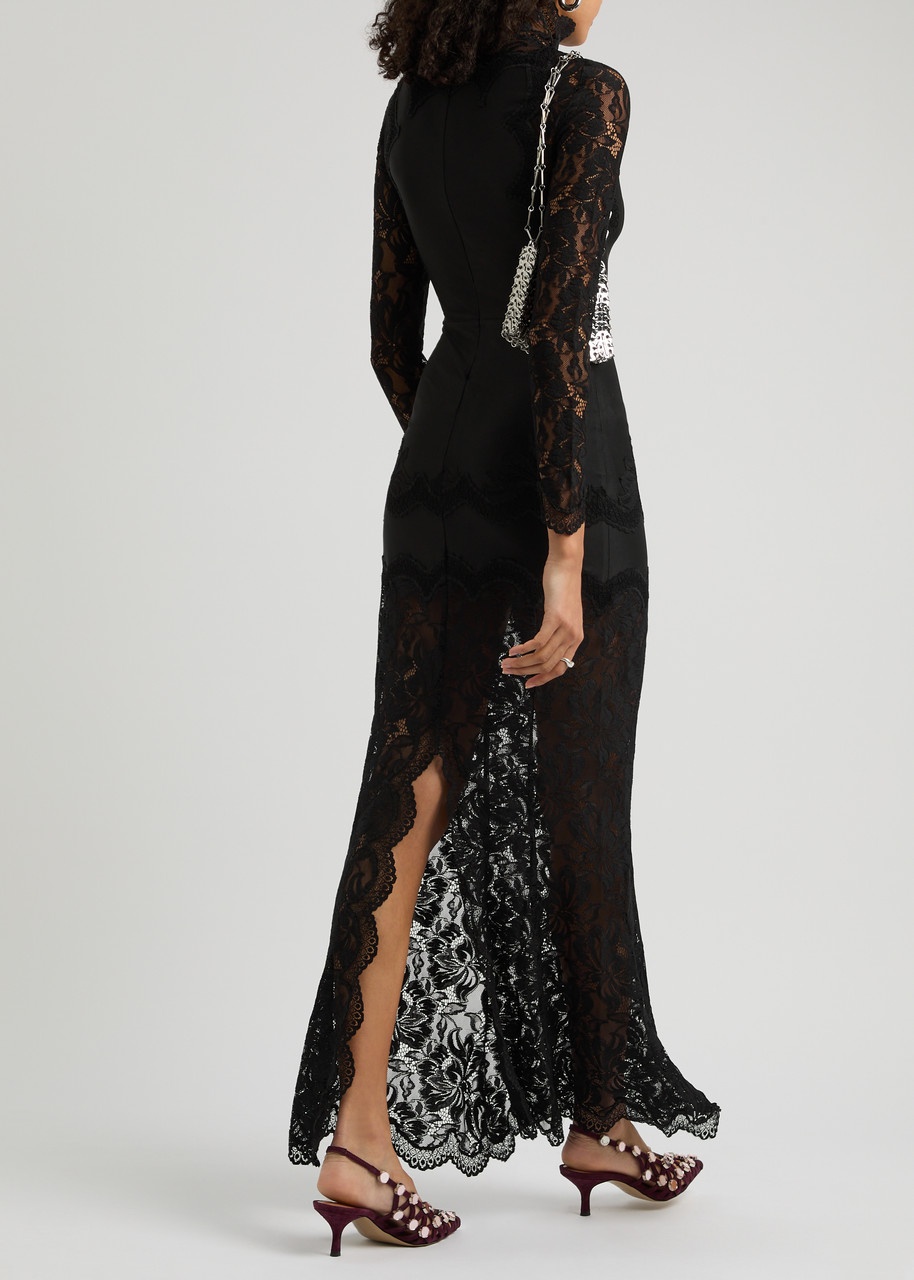 Rabanne Panelled Lace and Satin Maxi Dress - 4