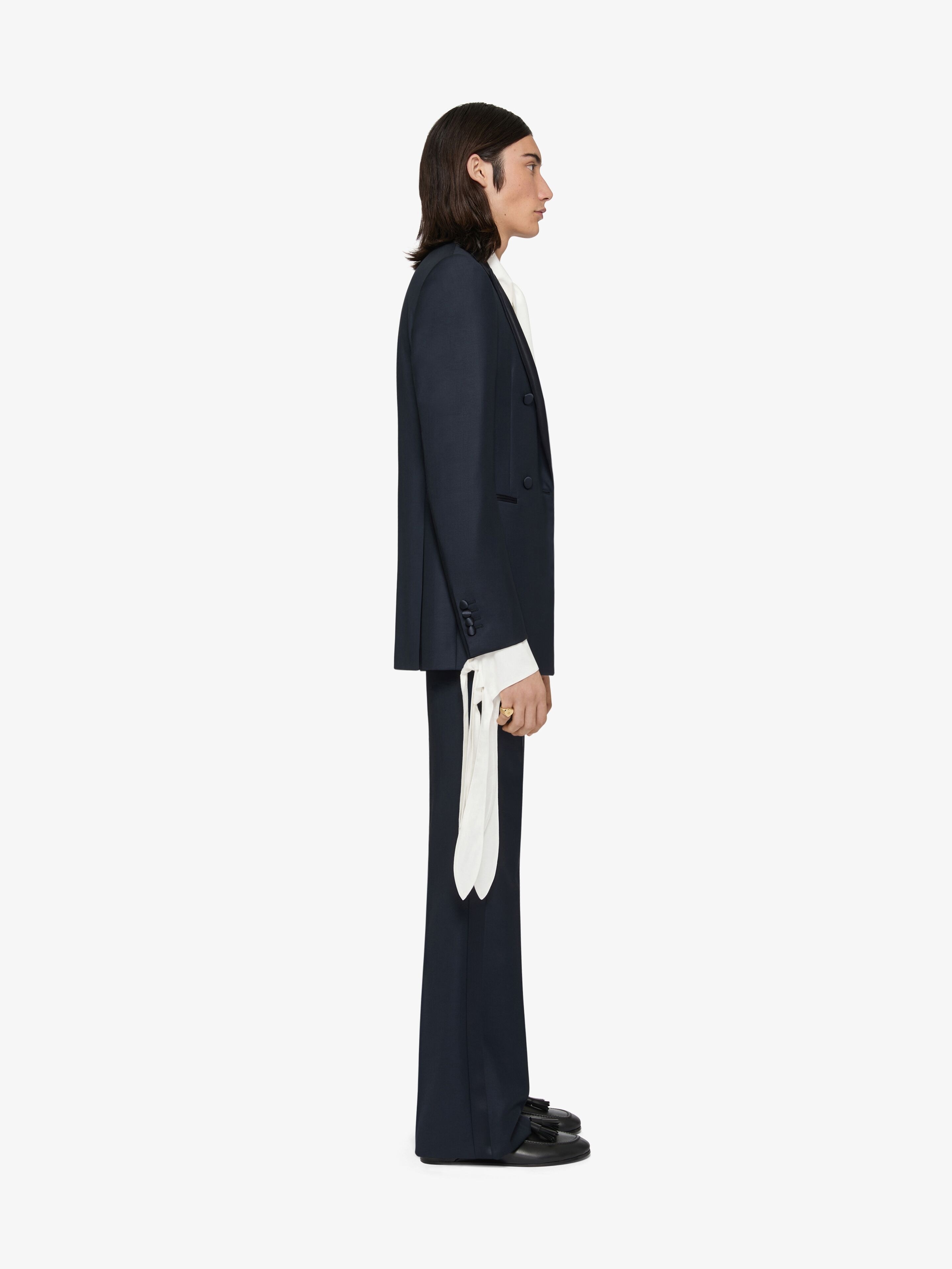FLARE TAILORED PANTS IN WOOL WITH SATIN BANDS - 3