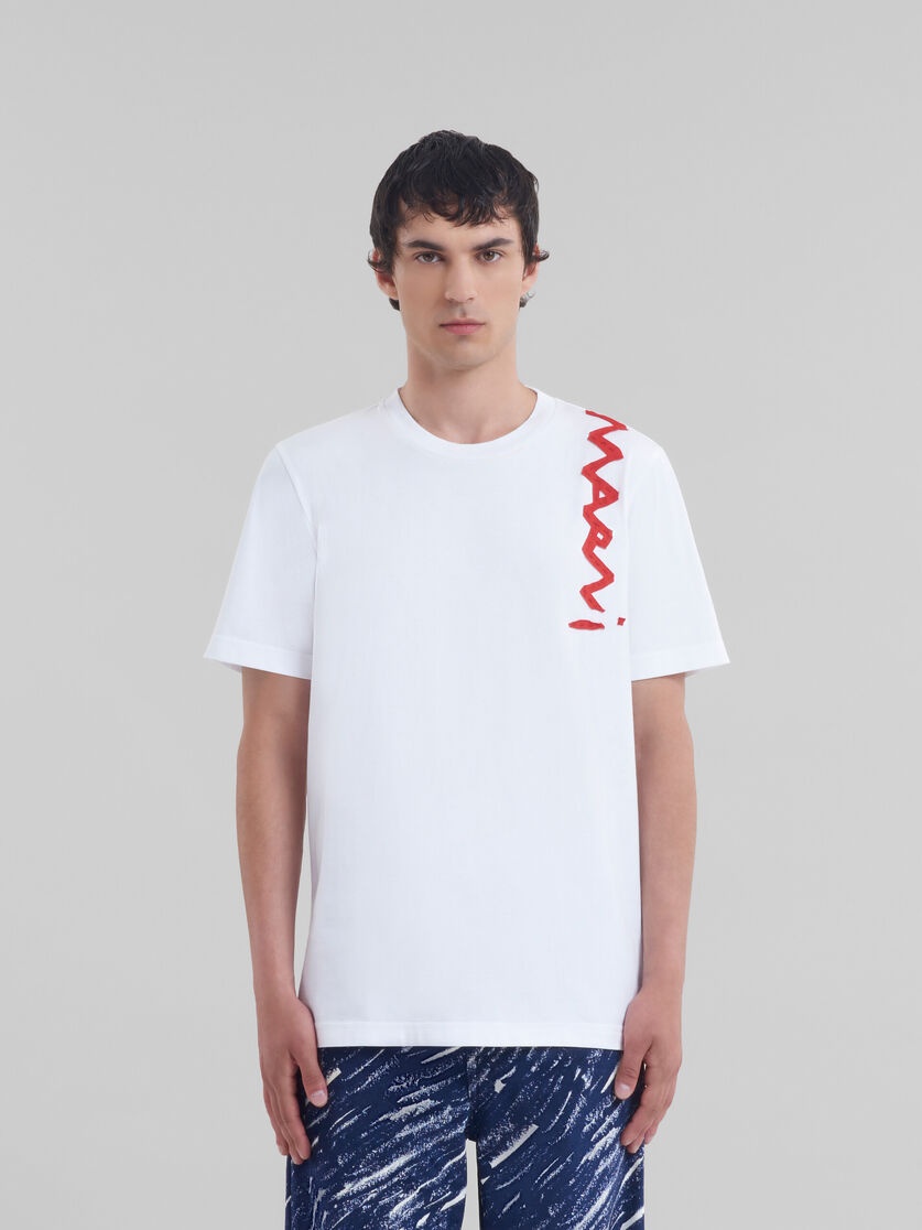 WHITE ORGANIC COTTON T-SHIRT WITH MARNI MENDING LOGO - 2