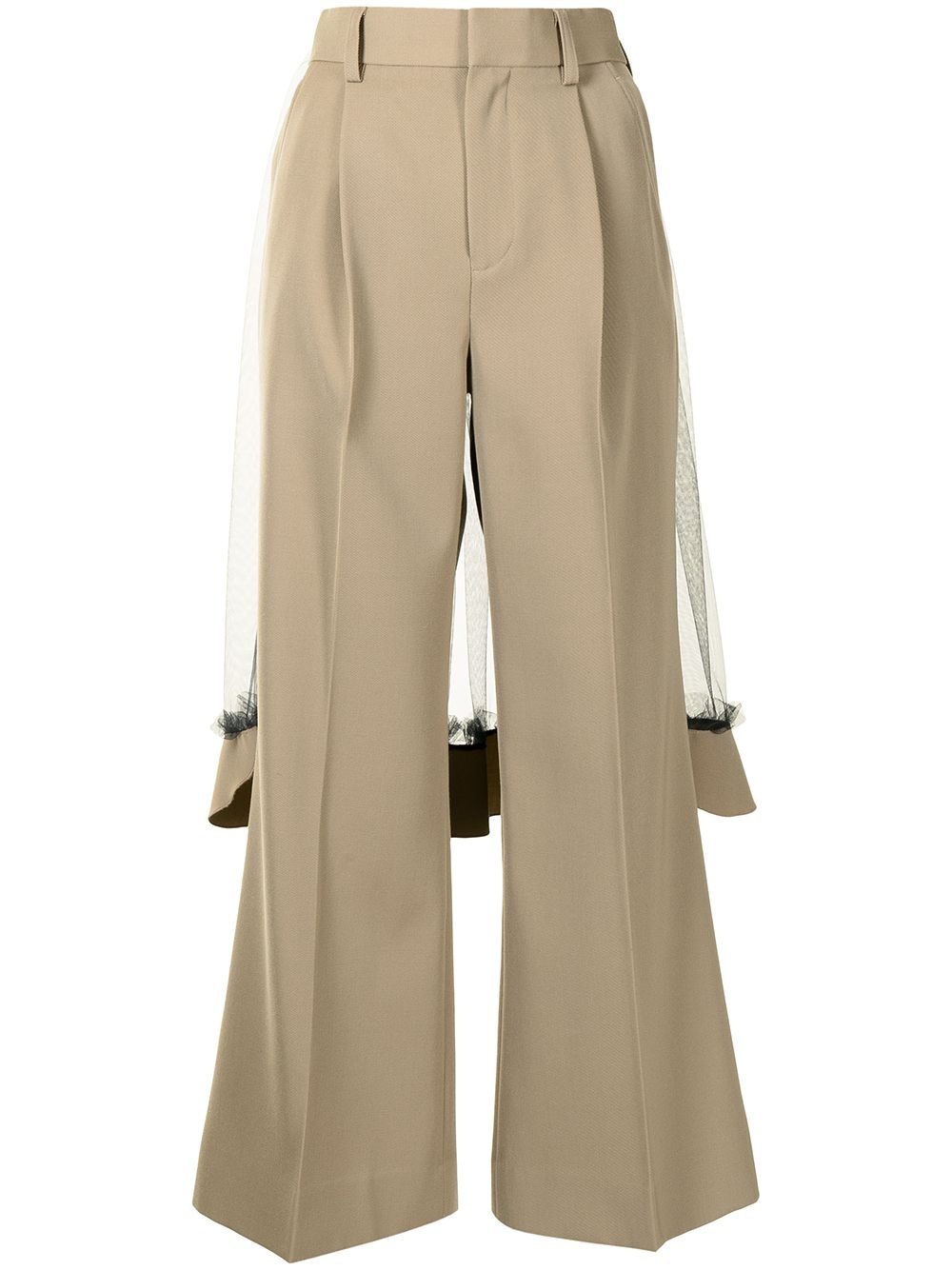 tulle-overlay flared trousers - 1