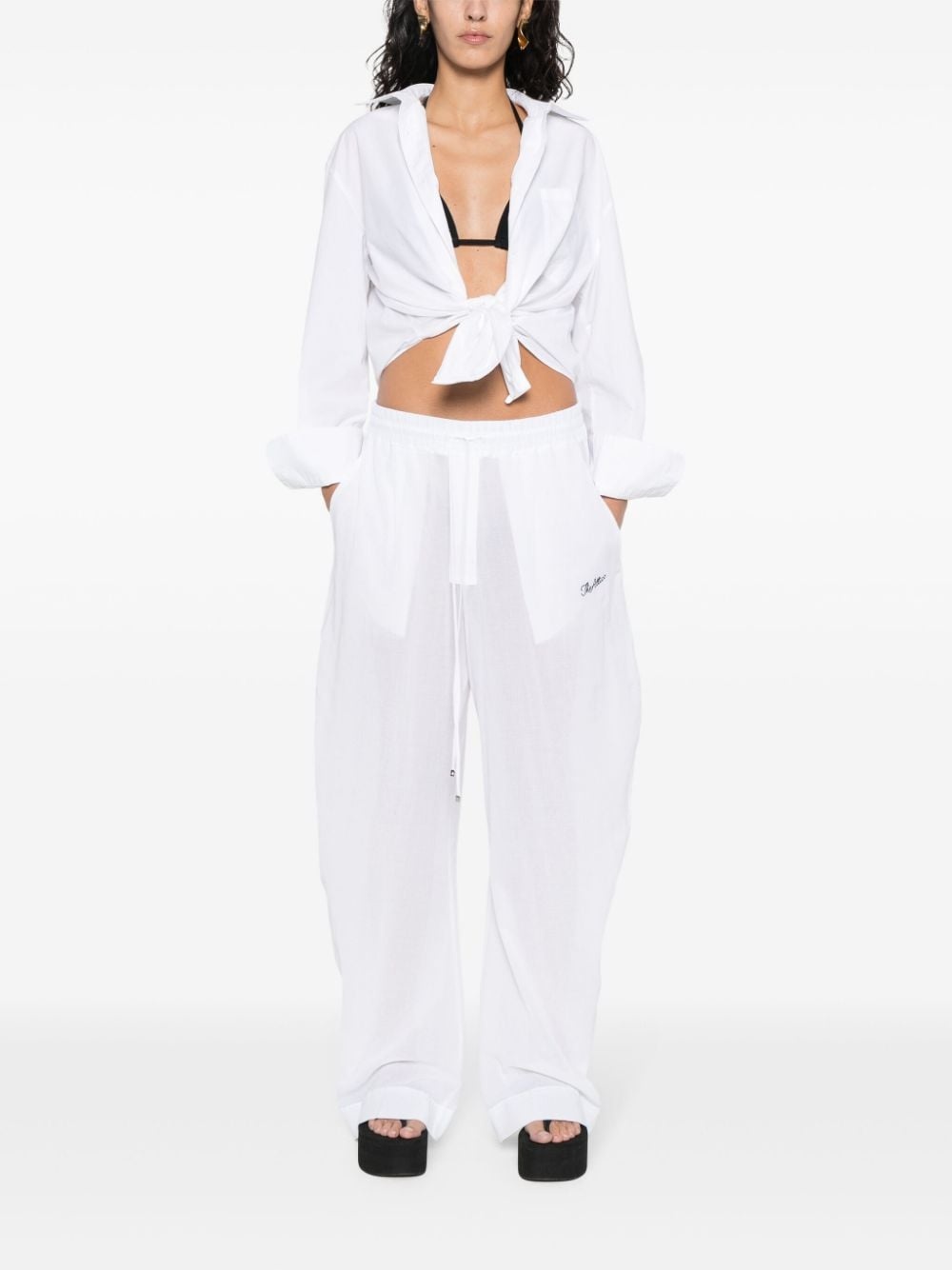 logo-embroidered cotton trousers - 2