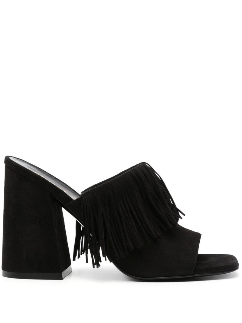 Tia Fringe 100mm suede mules 1