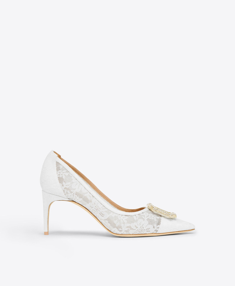 Monroe 70 White Lace Heeled Pumps 1