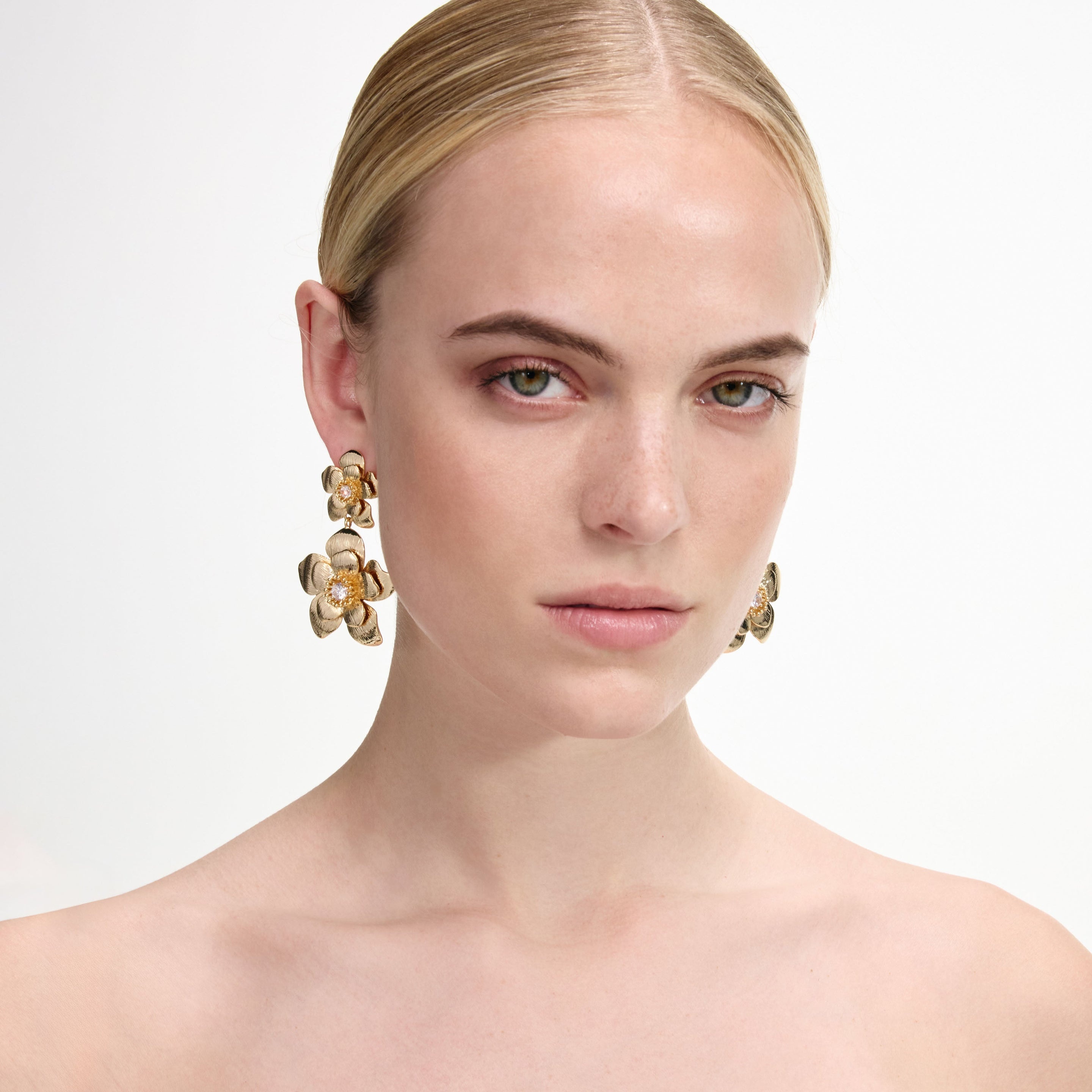 Gold Flower Tiered Earrings - 3