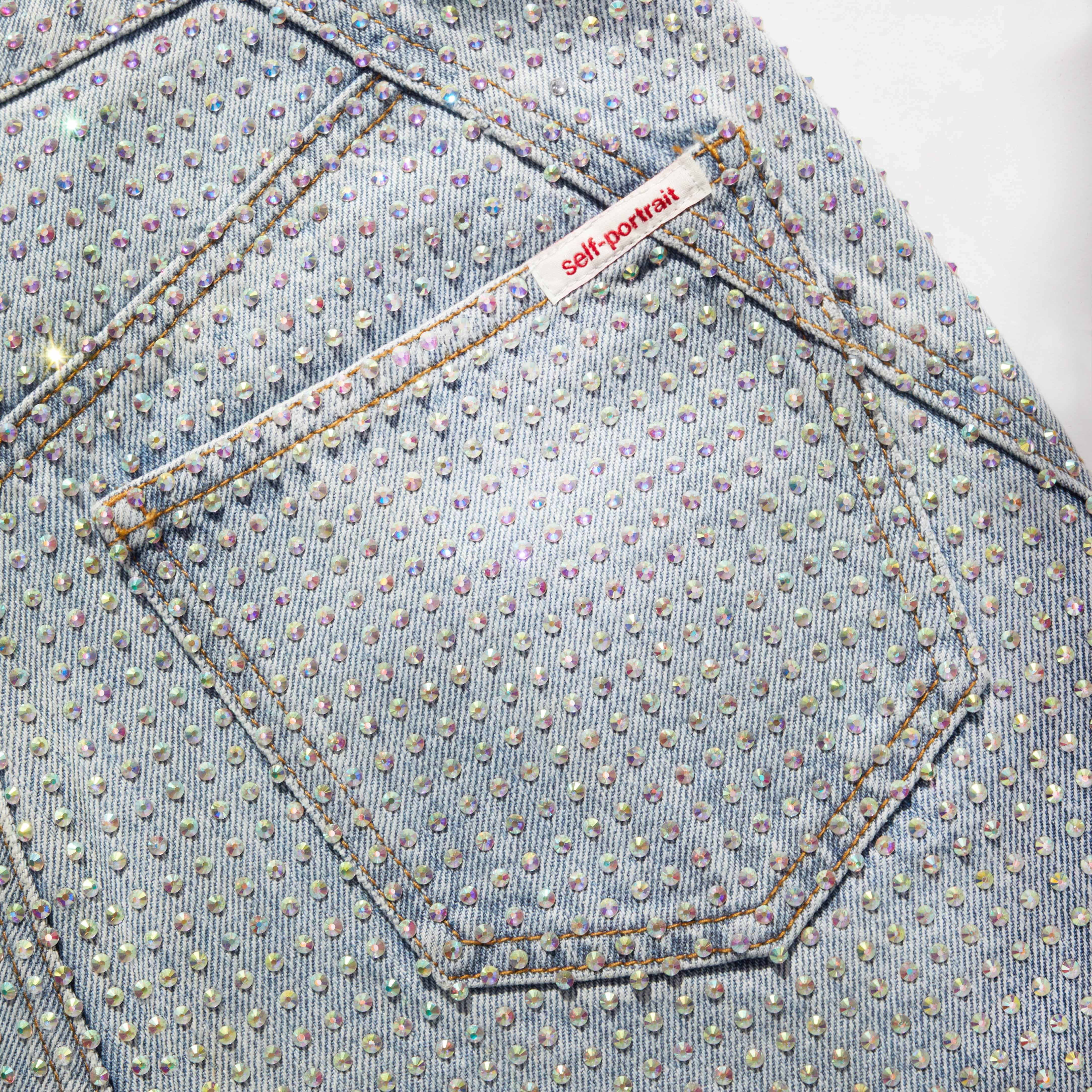 Blue Shorter Length Rhinestone Denim Jeans - 5