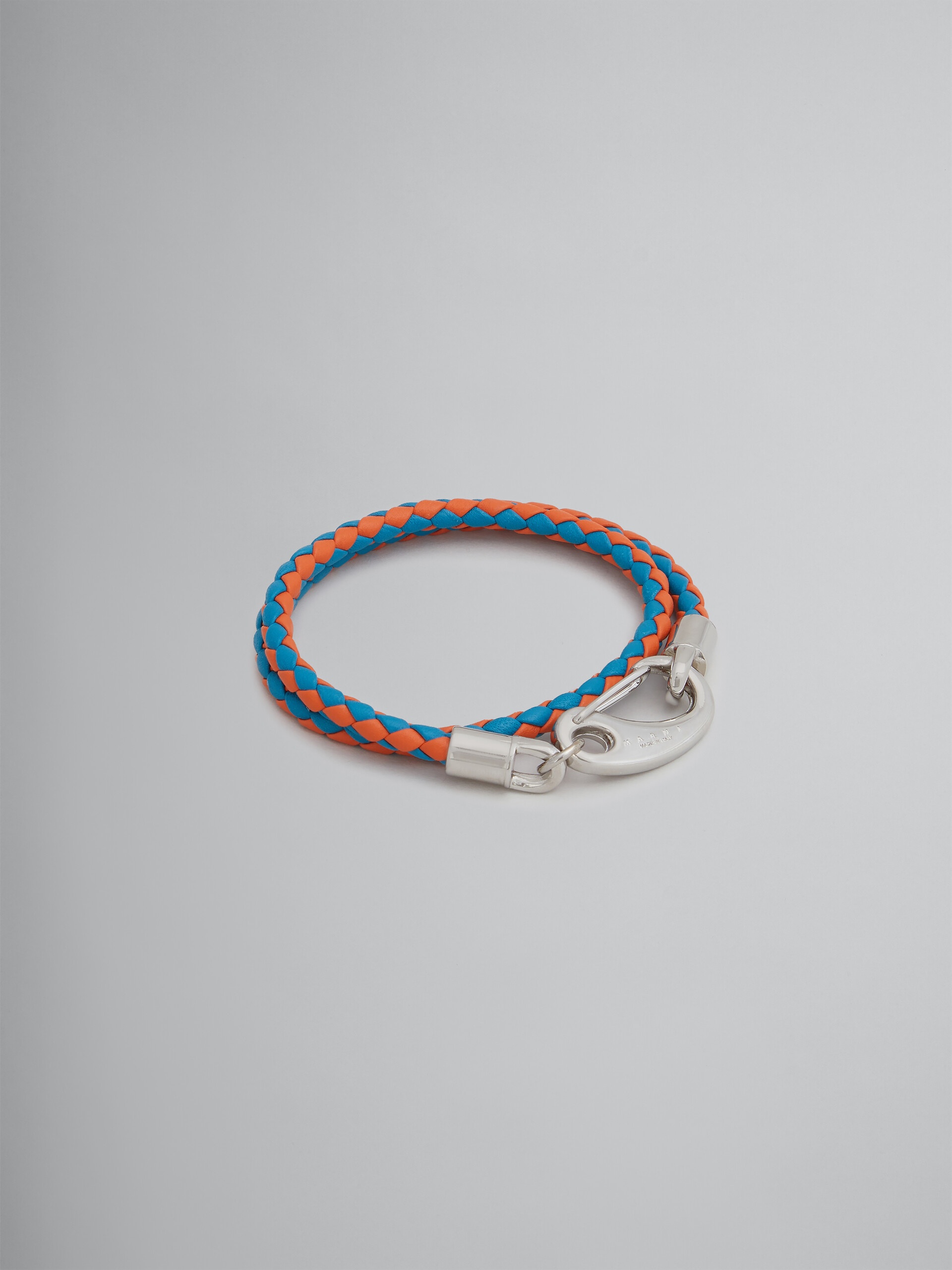 TURQUOISE AND ORANGE WOVEN LEATHER BRACELET - 1