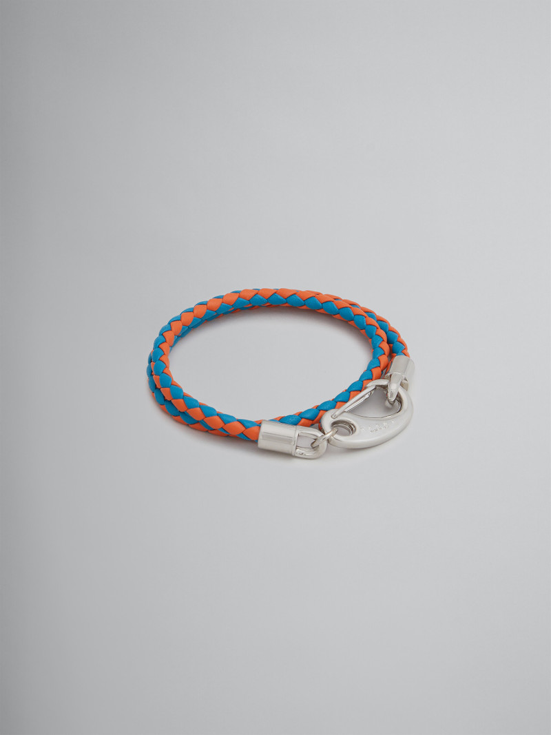 TURQUOISE AND ORANGE WOVEN LEATHER BRACELET 1