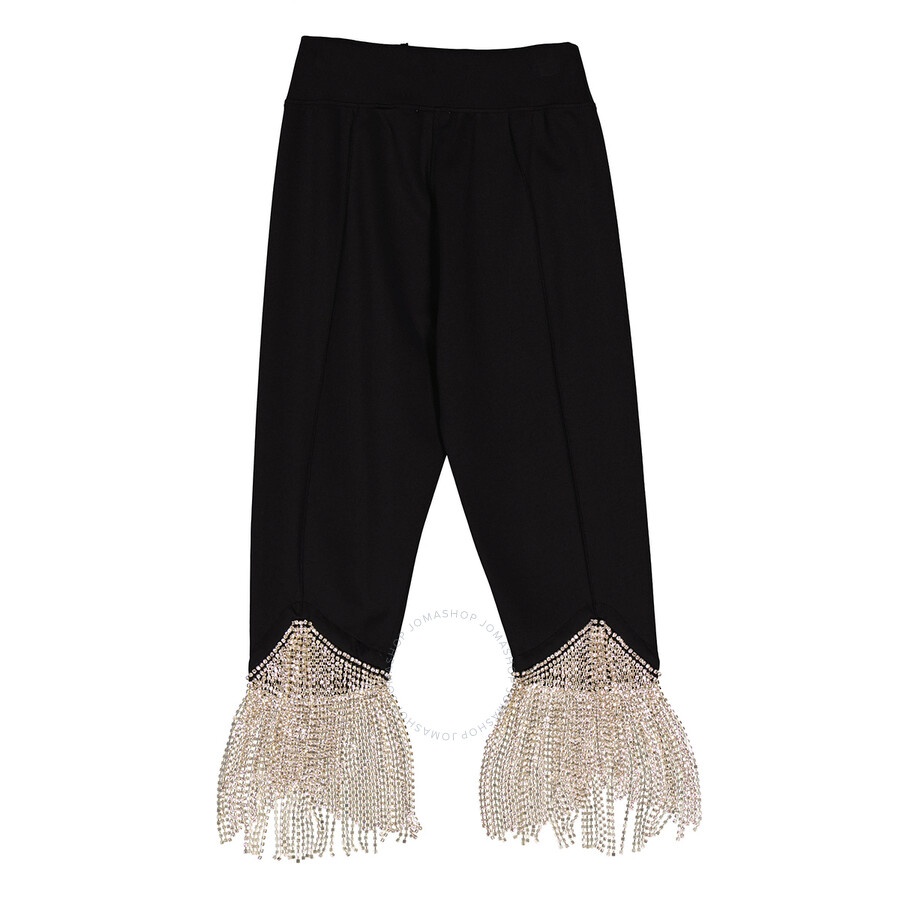 Burberry Ladies Black Charente Crystal Fringed Stretch Jersey Leggings - 6