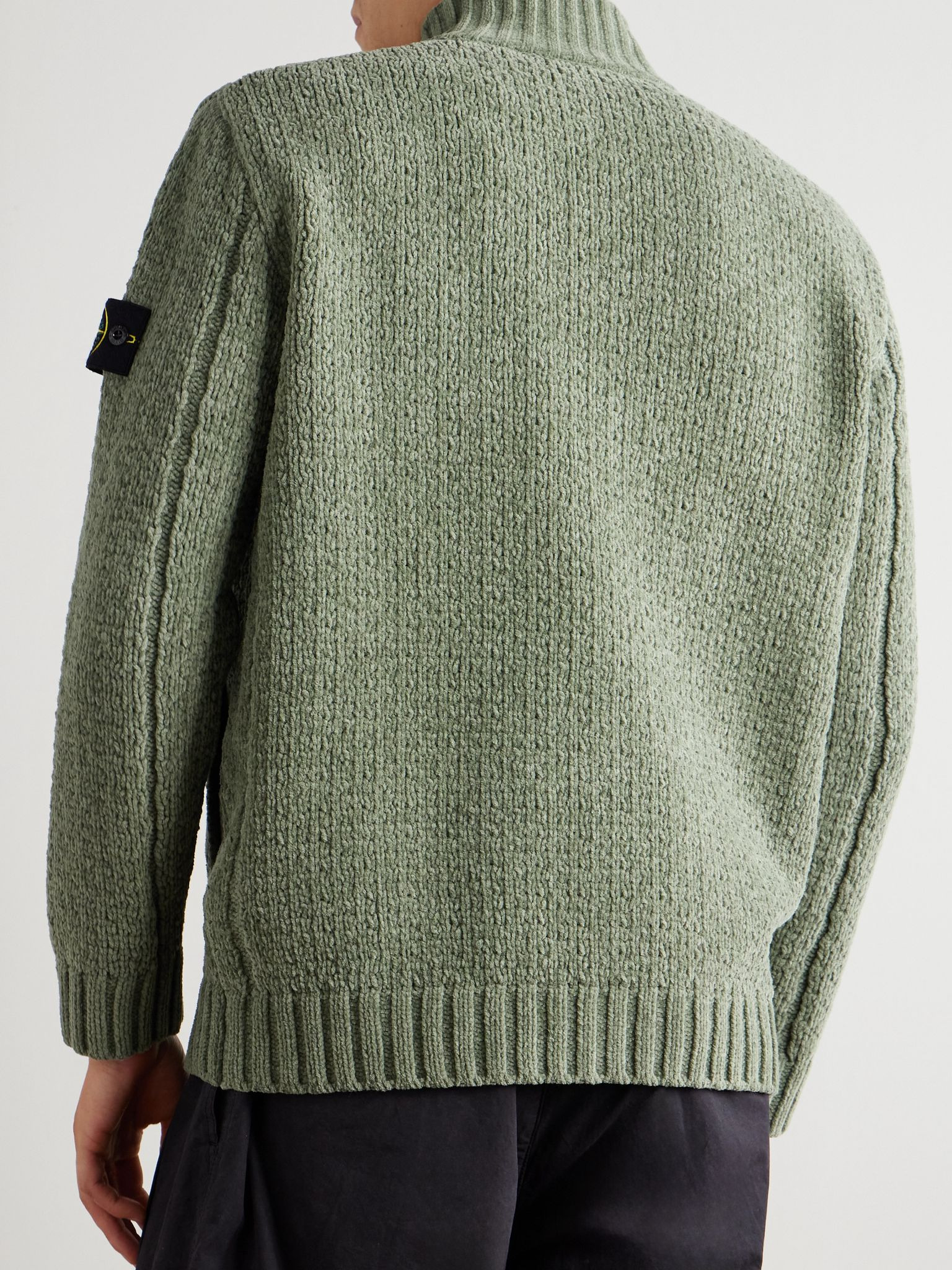 Logo-Appliquéd Cotton-Chenille Zip-Up Sweater Green - 3