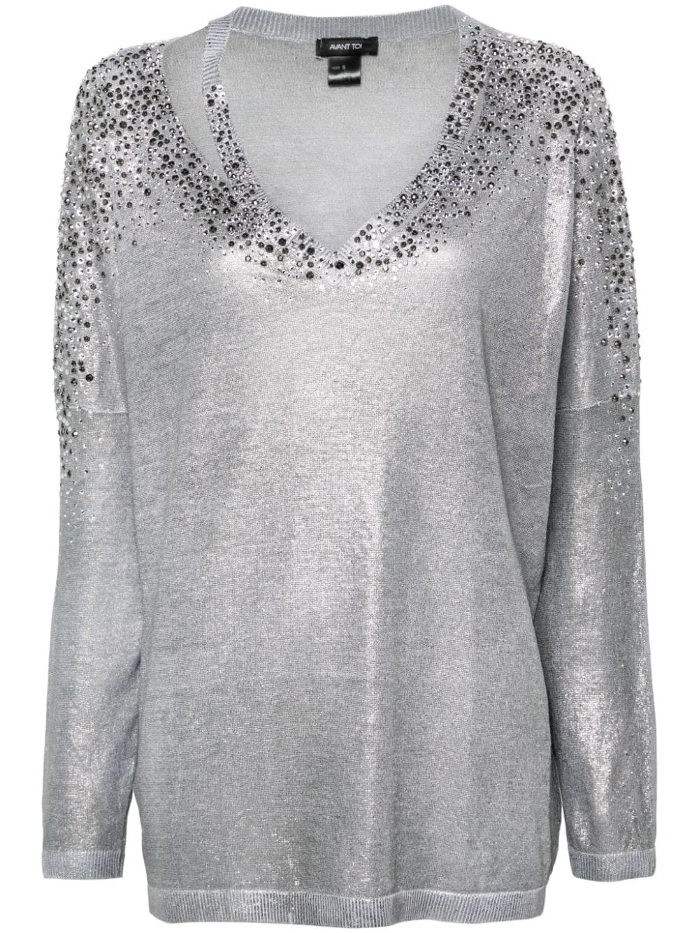 crystal-embellished V-neck jumper - 1