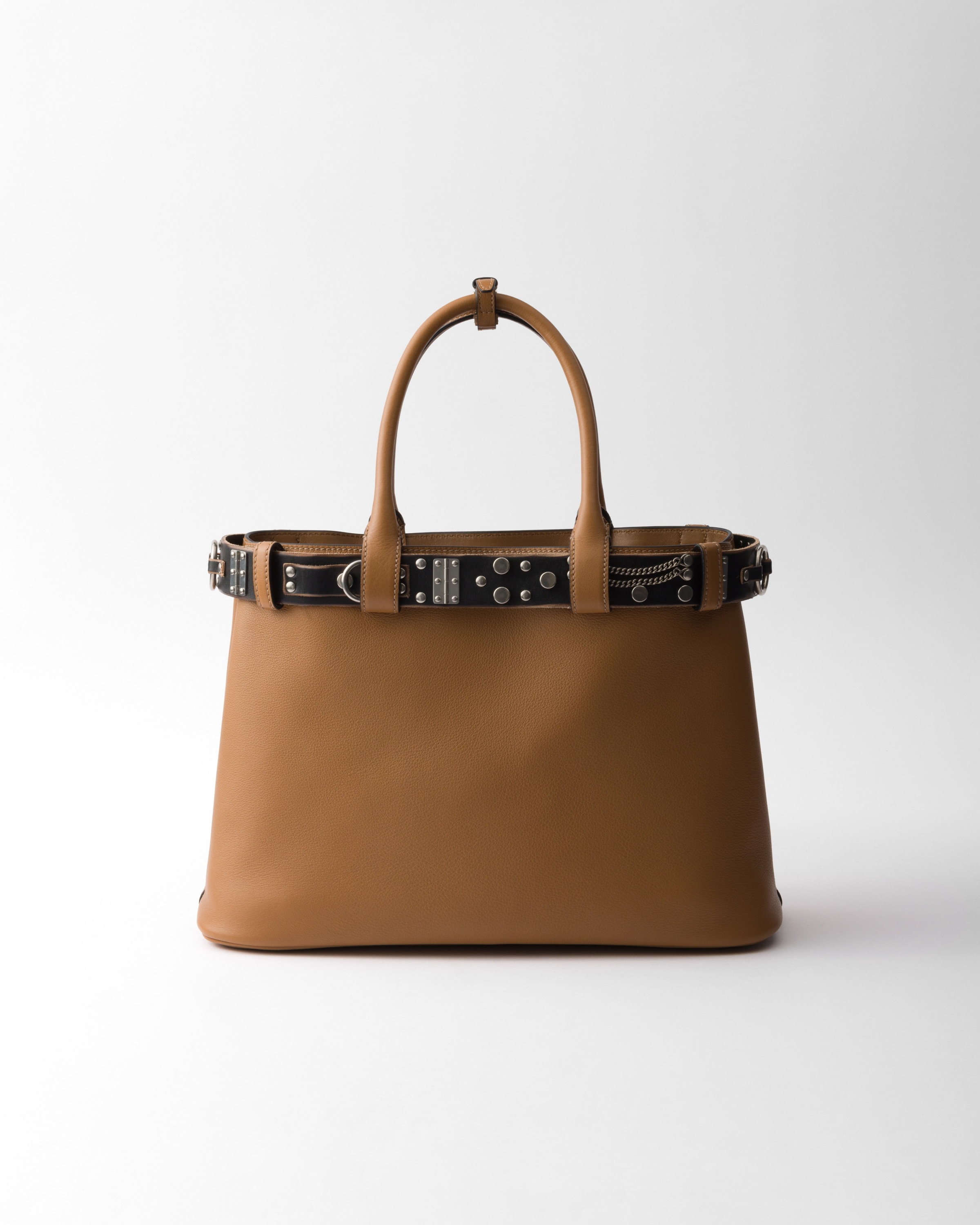 Large Prada Buckle leather bag with studded belt - 4