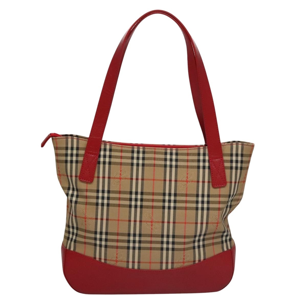 Burberry Nova Check Hand Bag Canvas Leather Beige Red Gold - 2