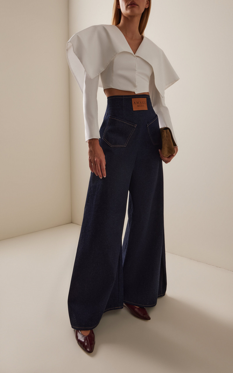 A.W.A.K.E. MODE Collared Stretch-Poplin Cropped Blazer white outlook