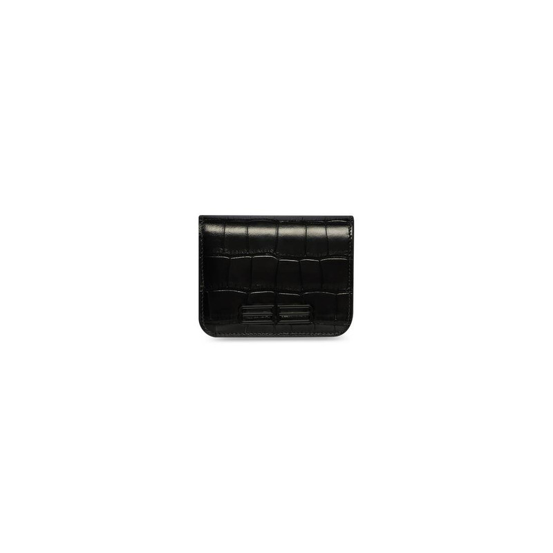 Women's Gossip Bifold Card Holder Crocodile Embossed in Black 1