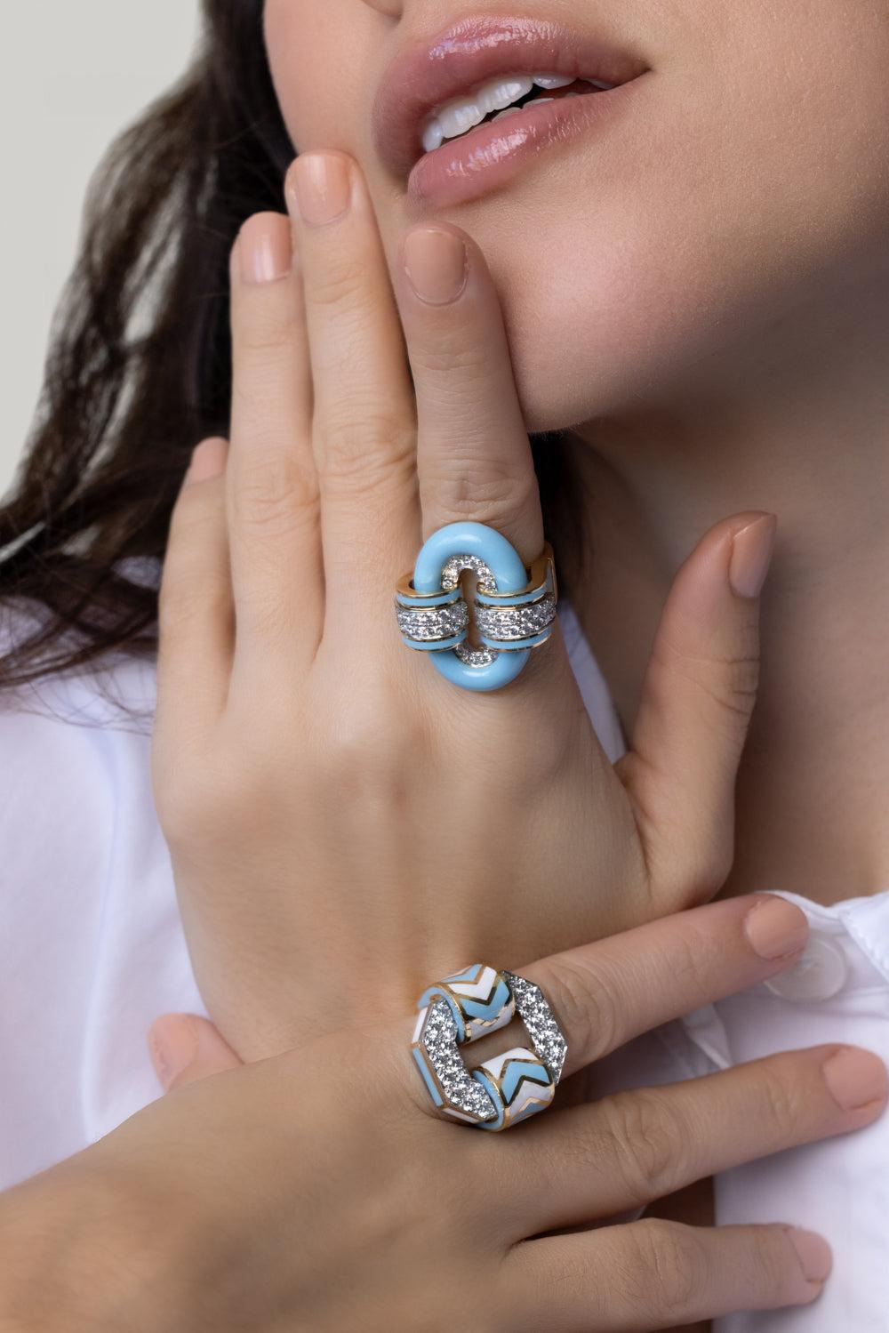 Small Oval Blue Buckle Ring - 3
