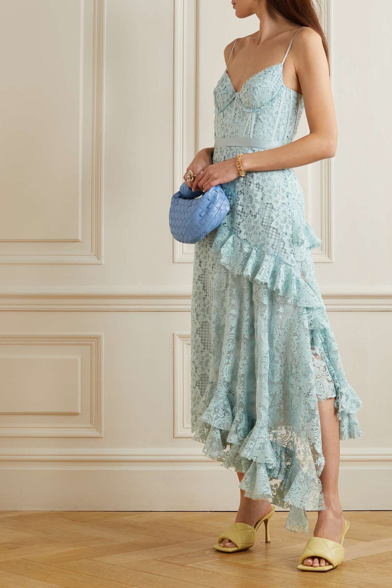 Erdem Melora asymmetric ruffled satin-trimmed recycled-lace midi dress outlook