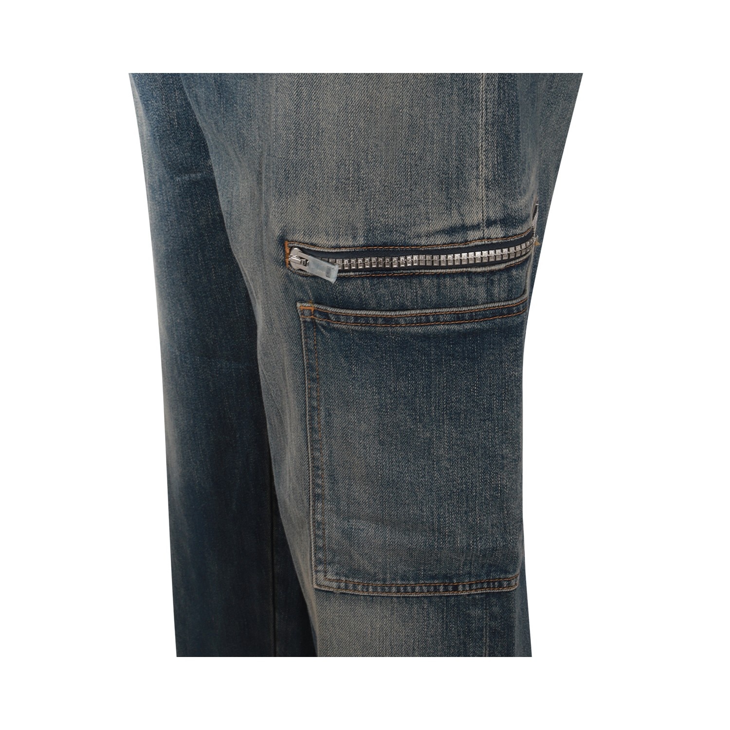 BLUE COTTON BLEND CARGO JEANS - 4