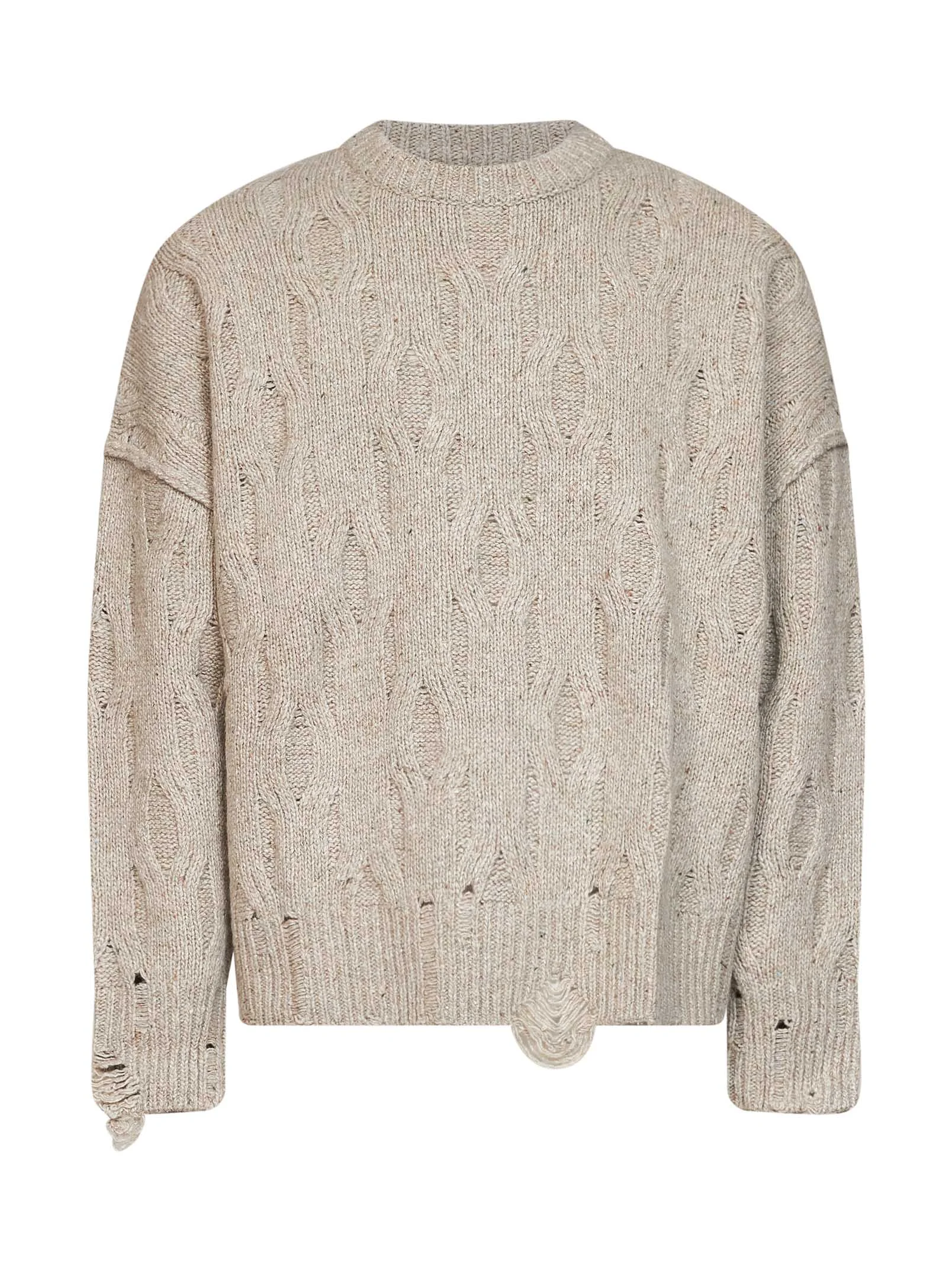 Taupe distressed wool-blend sweater - 1