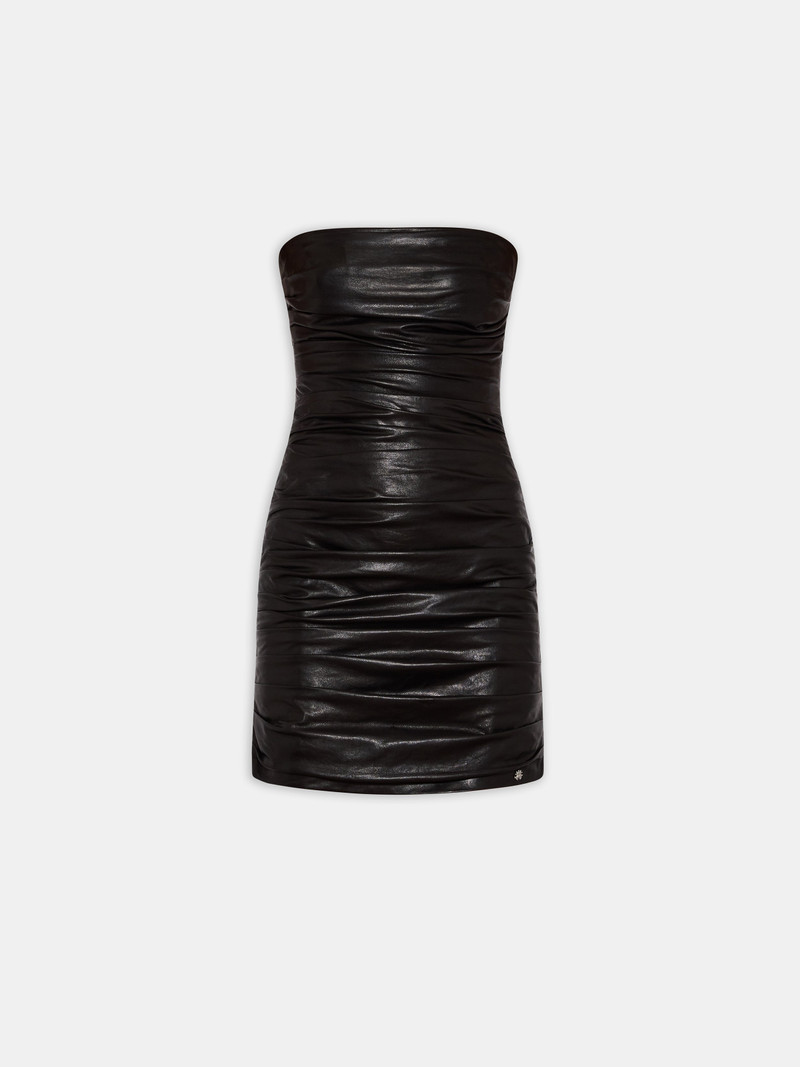 WOMEN'S ROUCHED LEATHER MINI DRESS 1