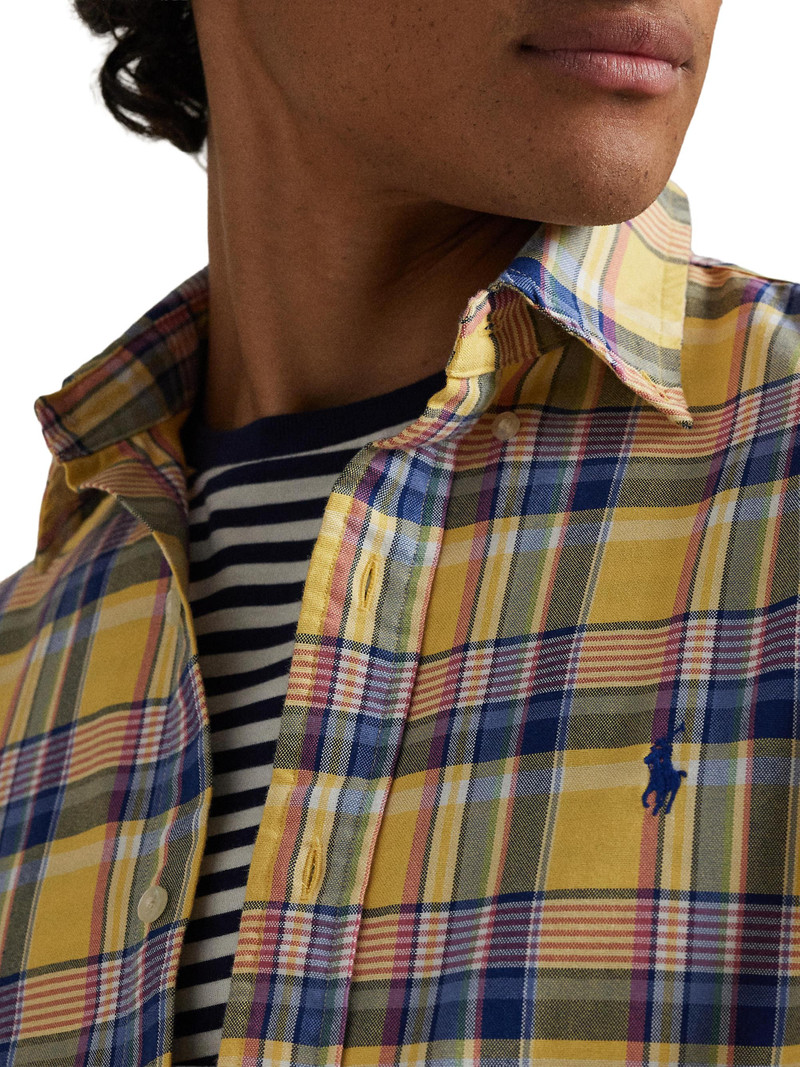 Men's Classic Plaid Cotton Oxford Shirt - Yellow Pink Multi 5