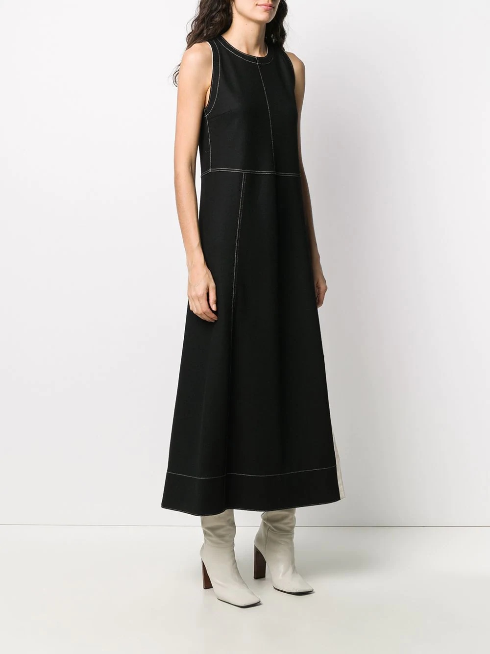 contrast stitching midi dress - 3