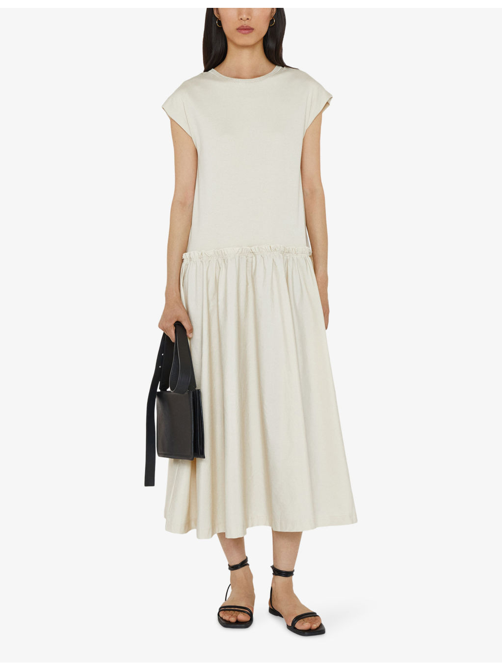 Cap-Sleeve A-line Cotton Poplin-Jersey Midi Dress - 2