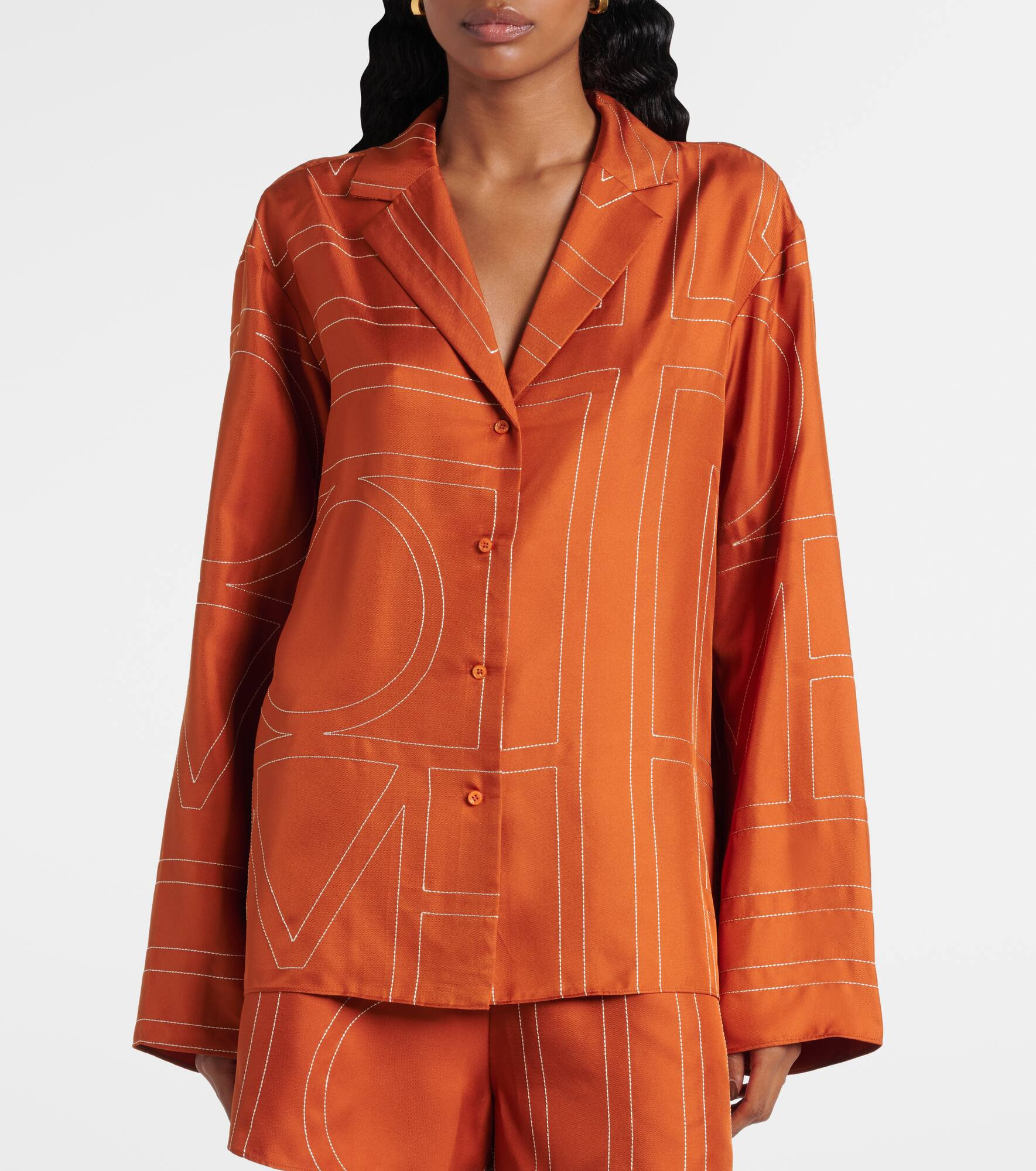Monogram silk twill pajama shirt - 6