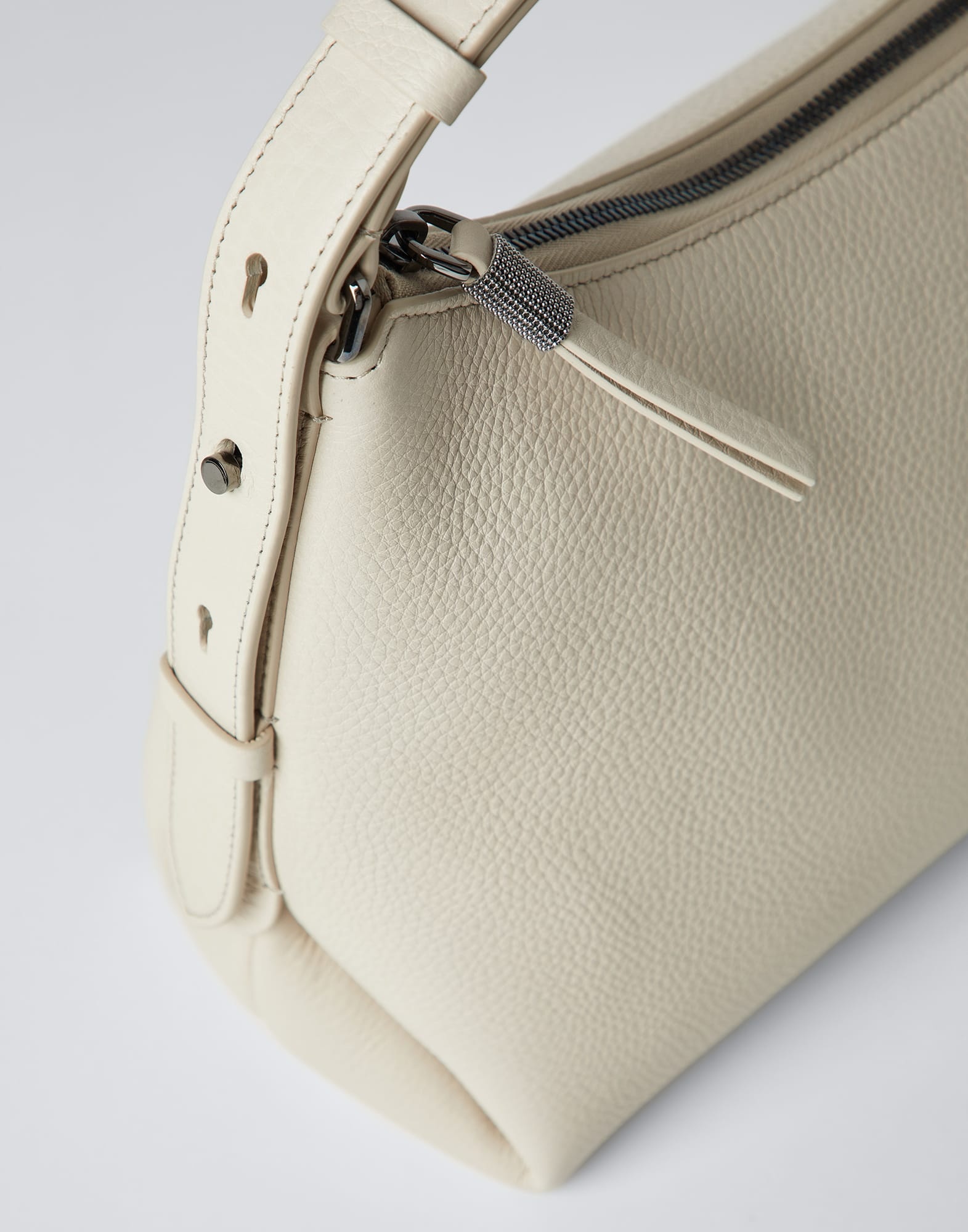 Texture calfskin hobo bag with monili - 3