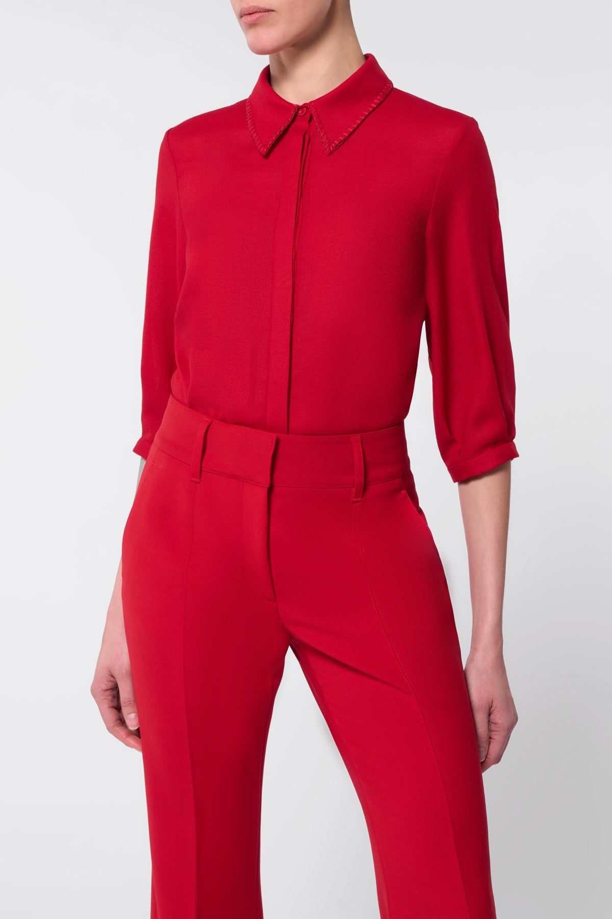 Hadley Blouse in Scarlet Red Virgin Wool - 5