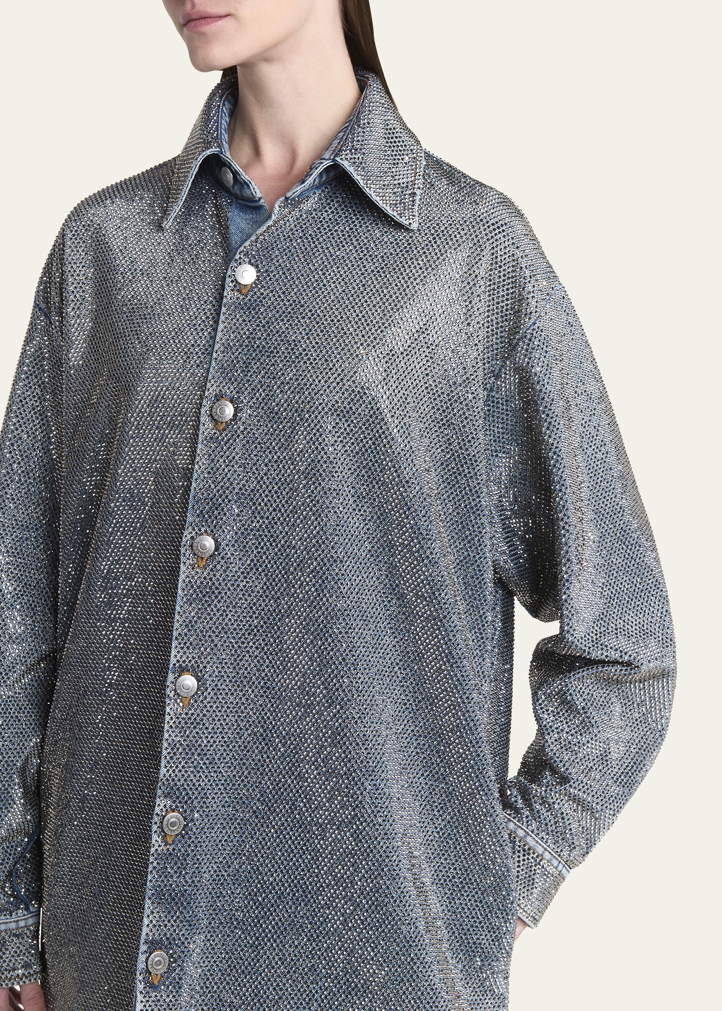 Crystal Hotfix Denim Overshirt - 5