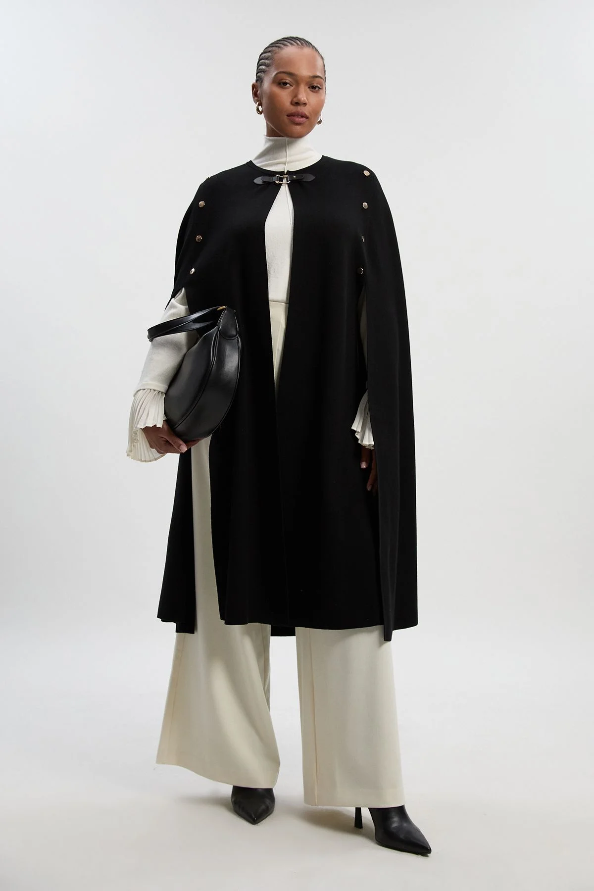 Plus Size Viscose Blend Military Knit Longline Cape - 1