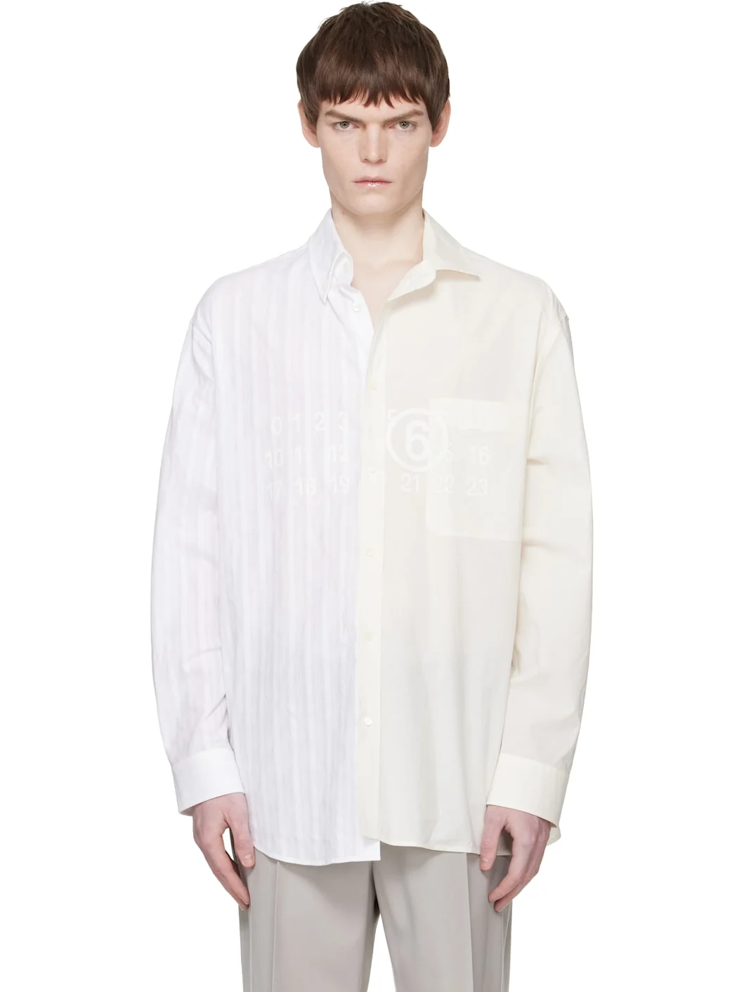Off-White & Blue Numeric Asymmetric Shirt - 1