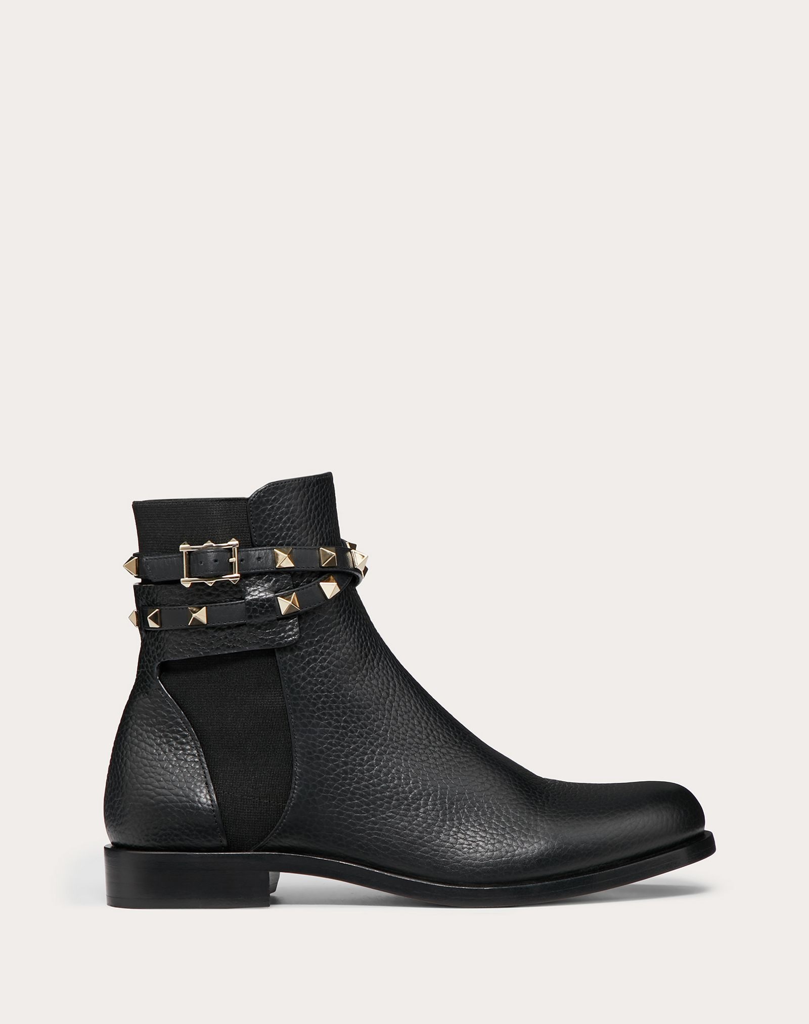 Rockstud Grainy Calfskin Leather Ankle Boot - 1