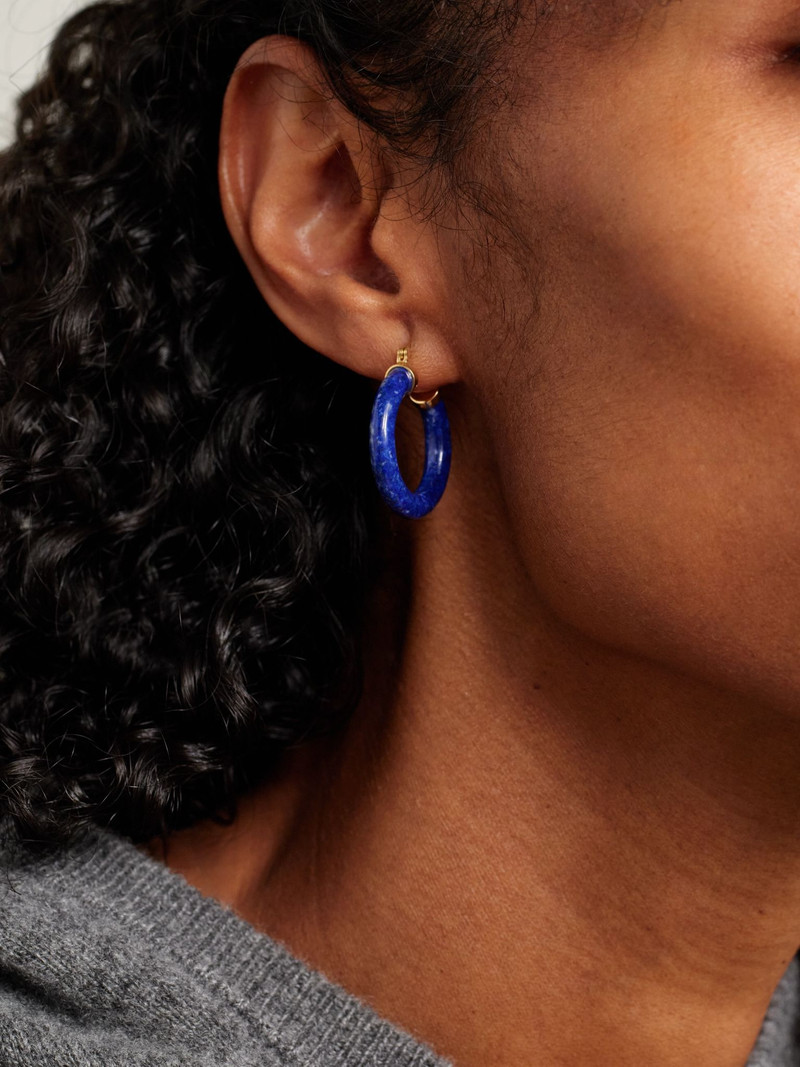 MATEO 14-karat gold lapis lazuli hoop earrings Blue outlook