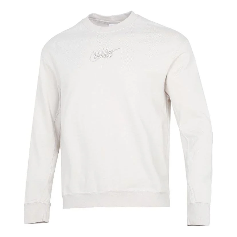 Men's Nike Embroidered Logo Solid Color Sports Round Neck Pullover White DR7836-104 - 1